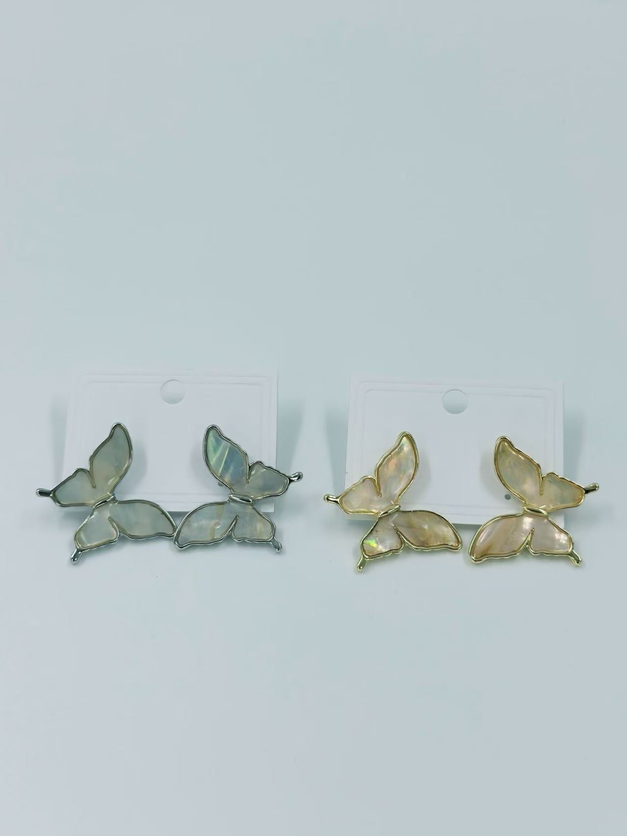 Iridescent Butterfly Wing Stud Earrings – Gold & Silver Tones