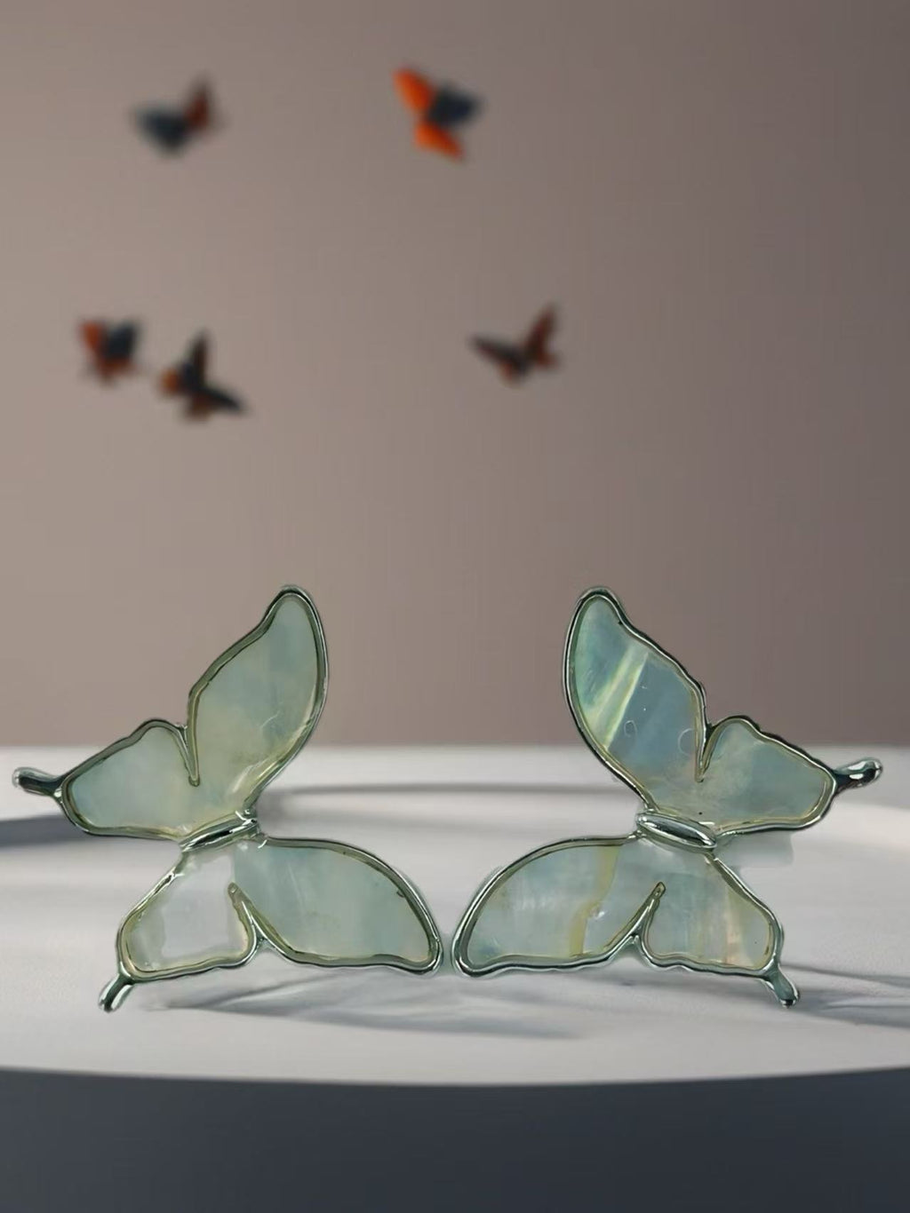 Iridescent Butterfly Wing Stud Earrings – Gold & Silver Tones
