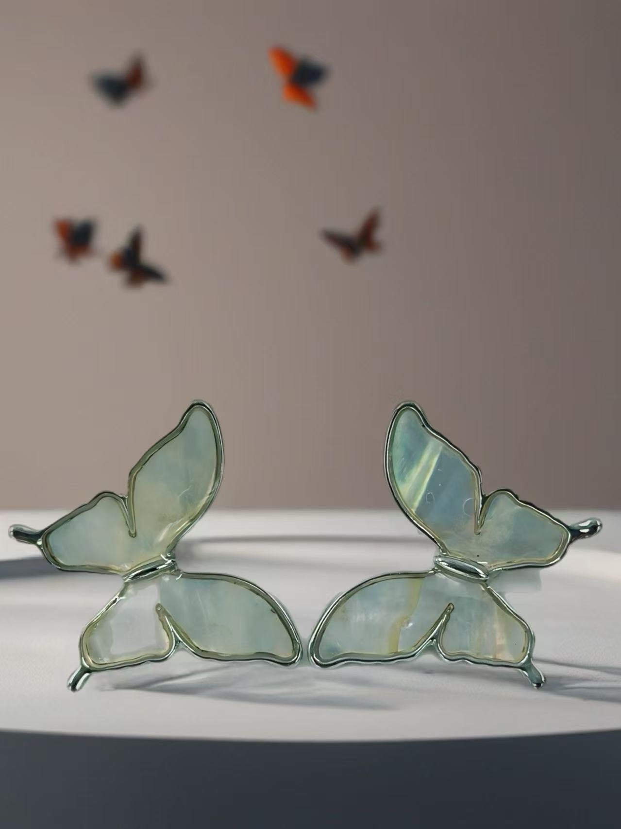 Iridescent Butterfly Wing Stud Earrings – Gold & Silver Tones