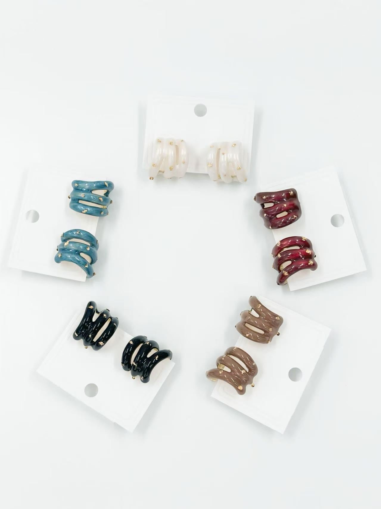 Triple Twist Chunky Stud Earrings – Multicolor Set