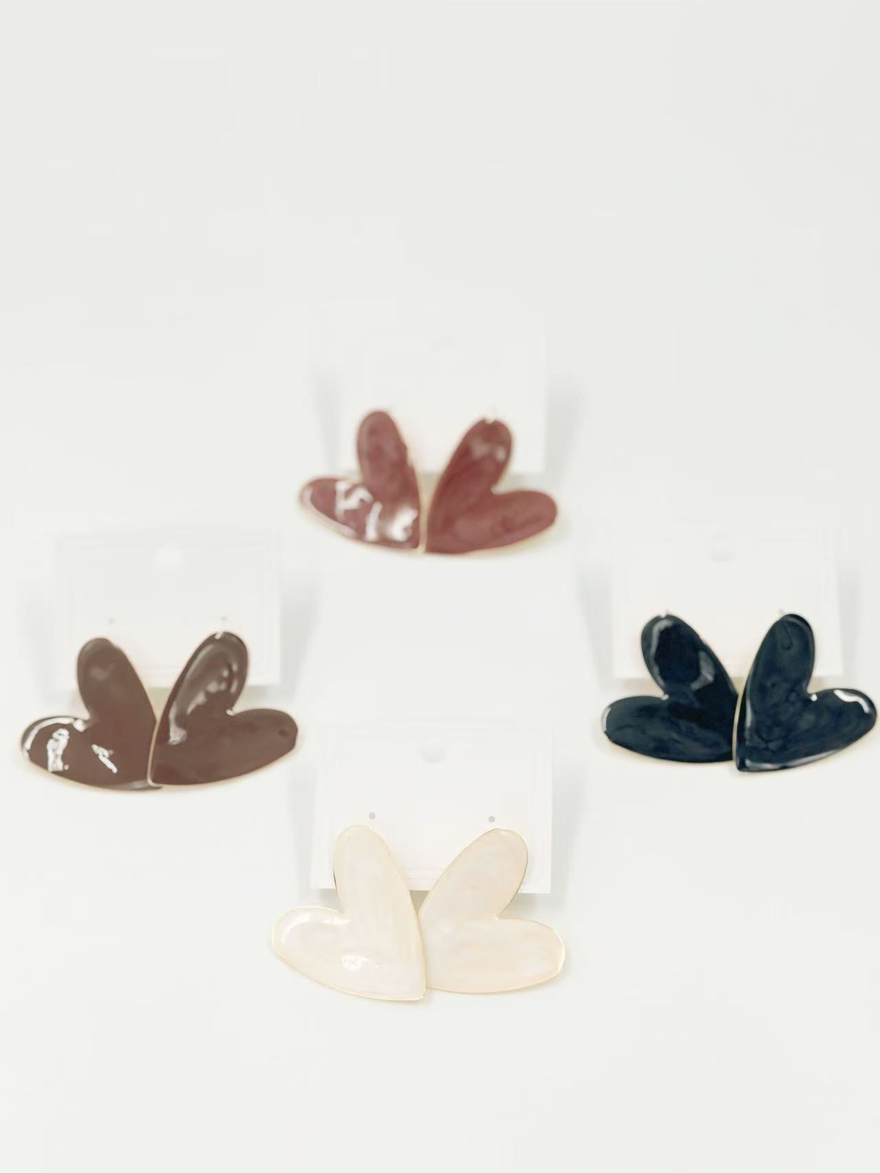 Glossy Asymmetrical Heart Stud Earrings – Multicolor Collection