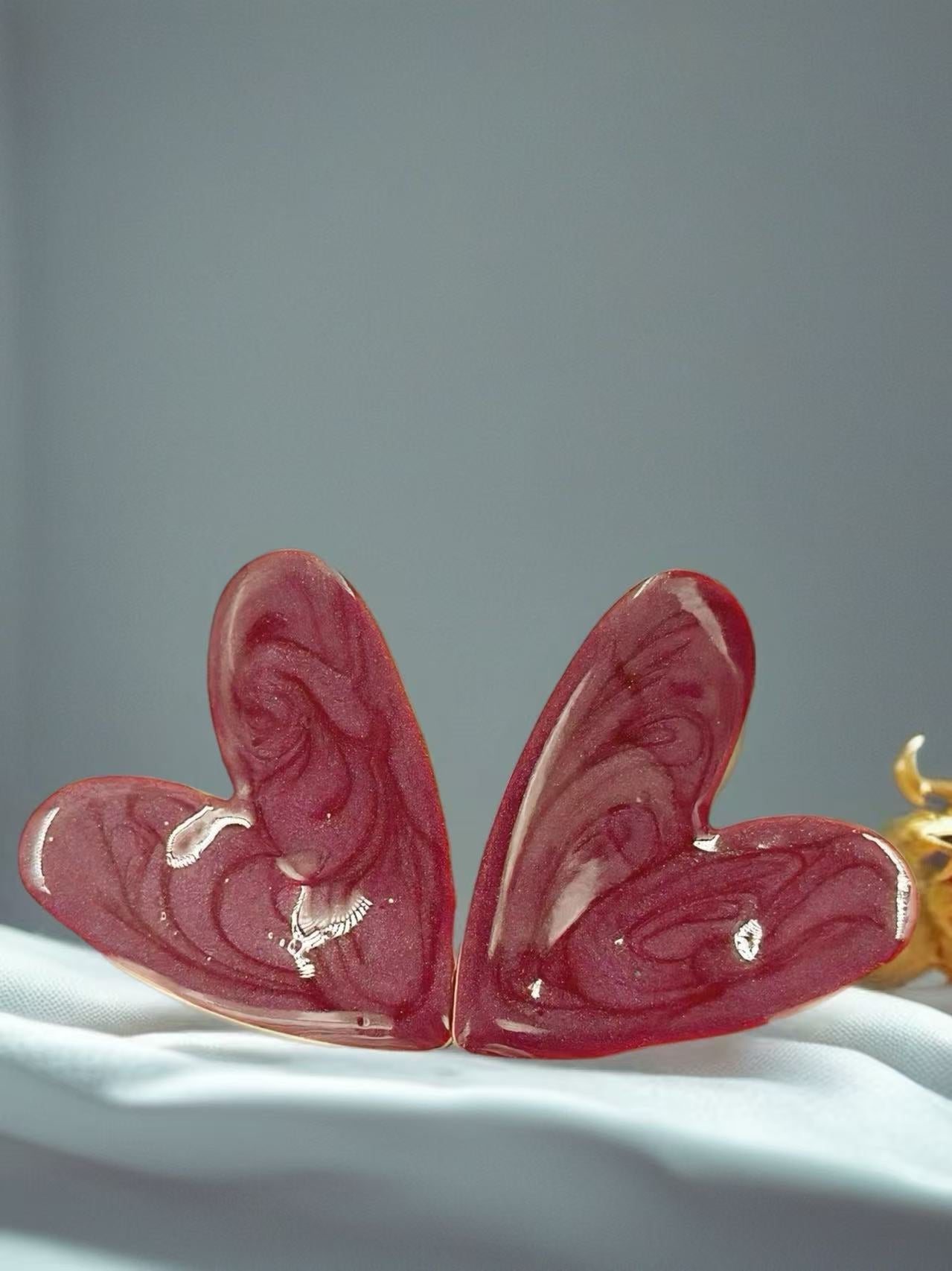 Glossy Asymmetrical Heart Stud Earrings – Multicolor Collection