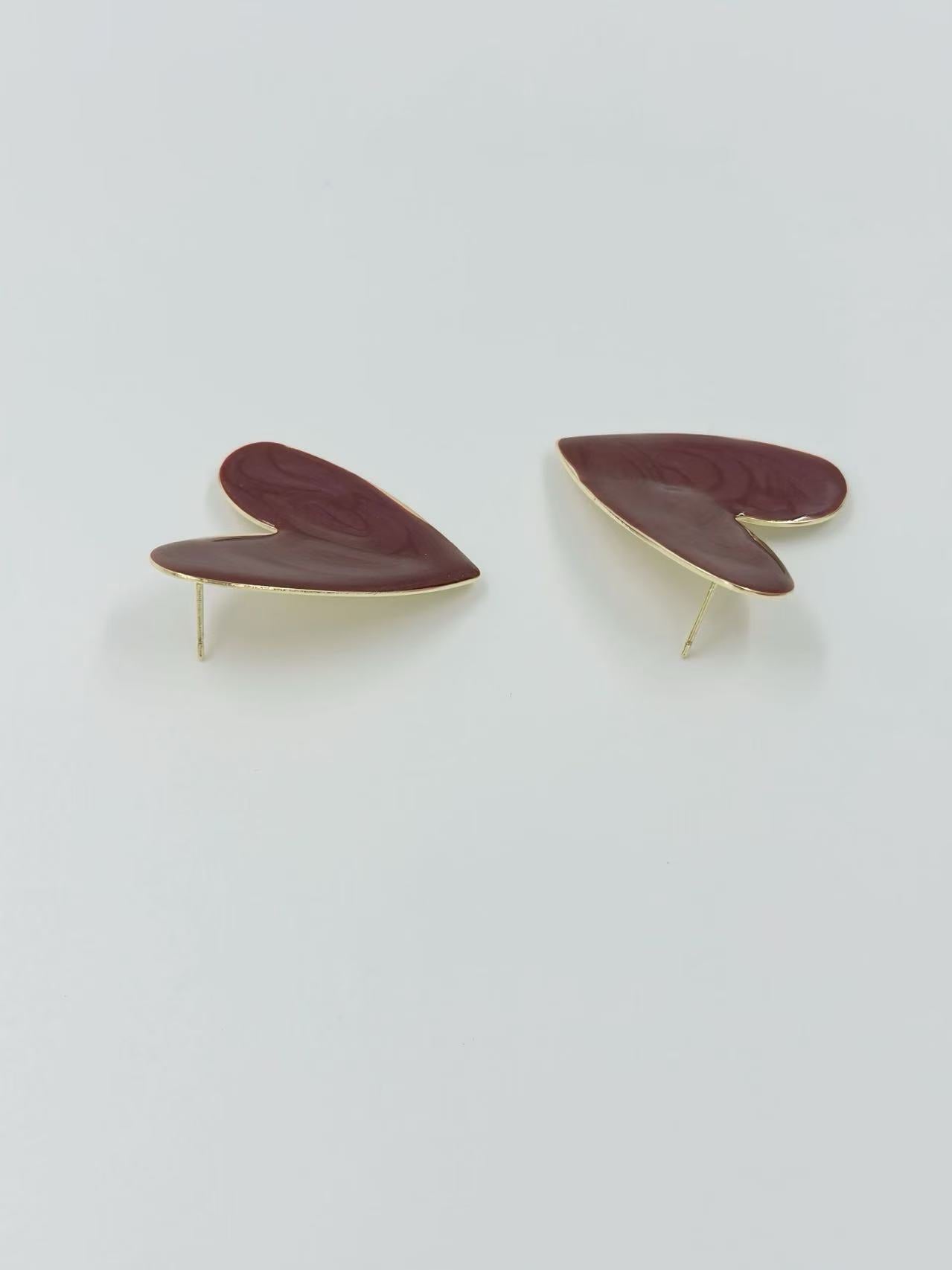 Glossy Asymmetrical Heart Stud Earrings – Multicolor Collection