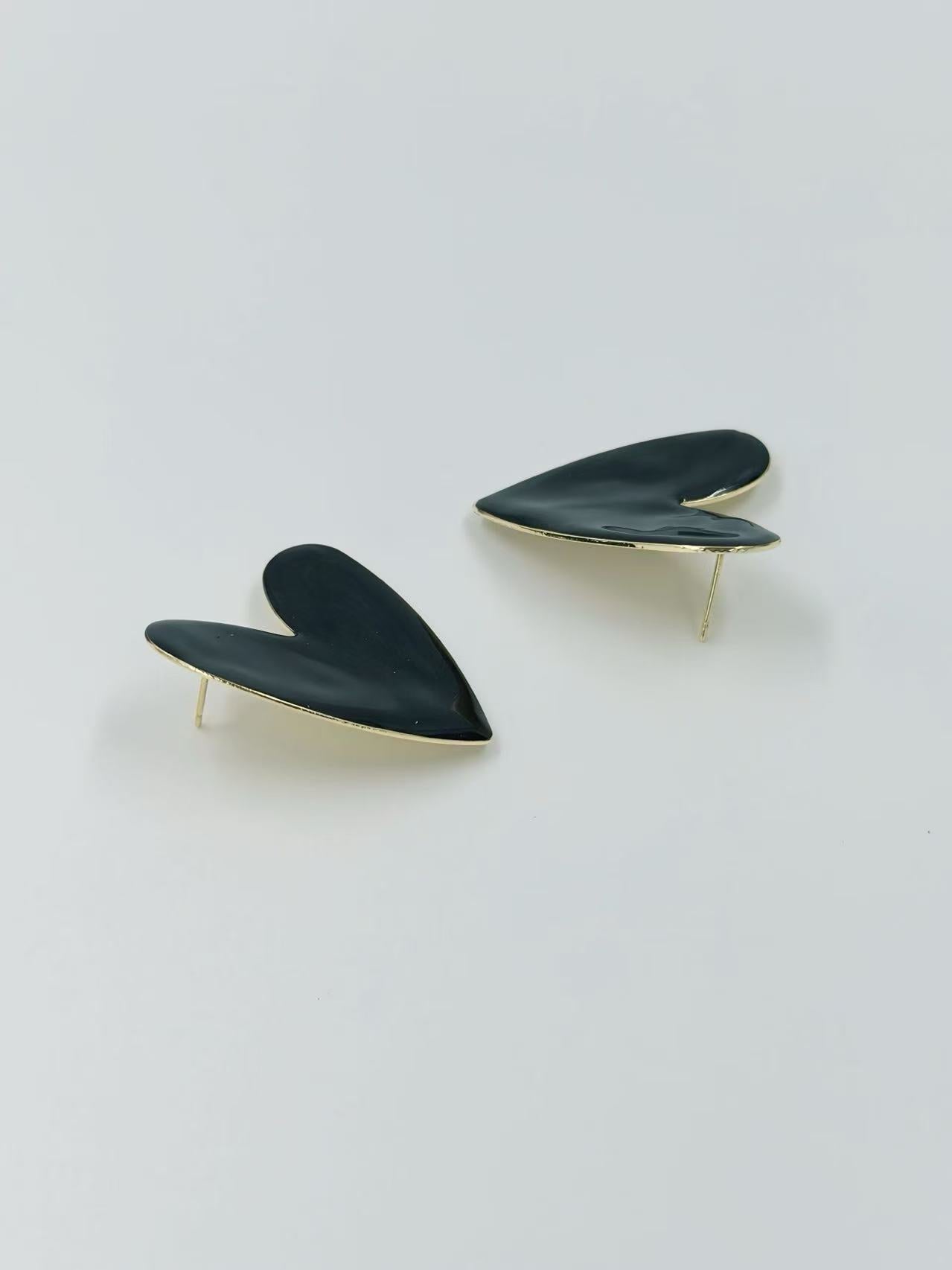 Glossy Asymmetrical Heart Stud Earrings – Multicolor Collection