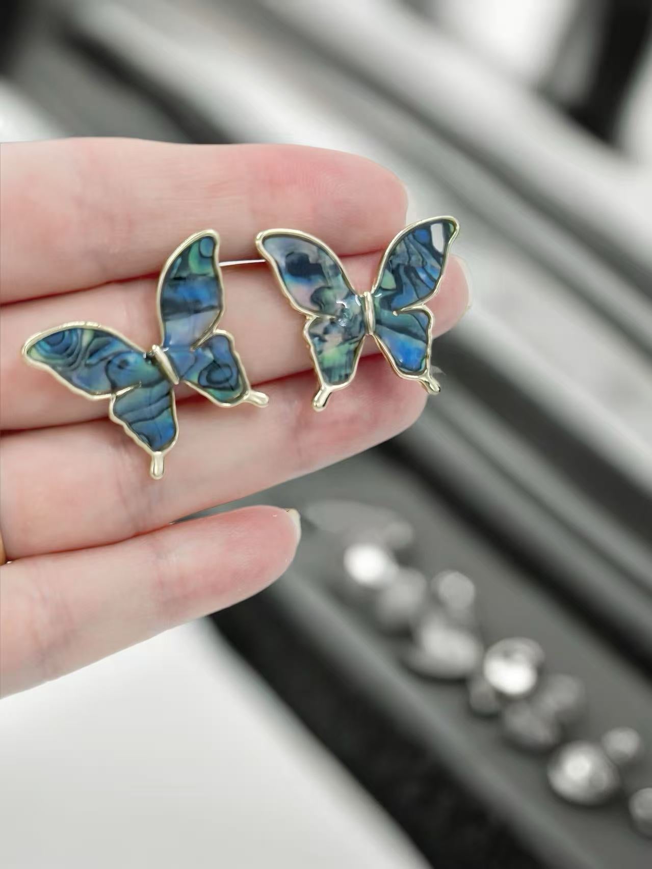 Butterfly Stud Earrings – Gold & Silver Frames