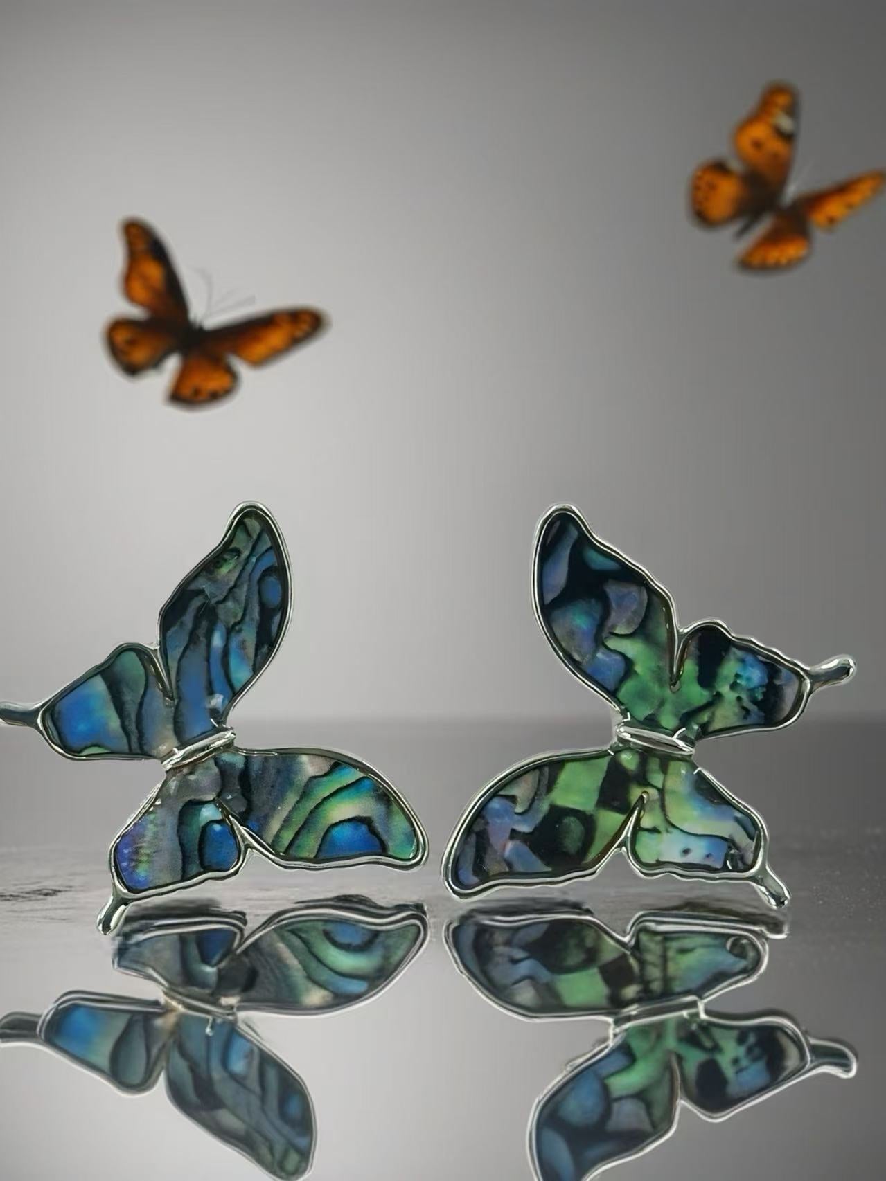Butterfly Stud Earrings – Gold & Silver Frames