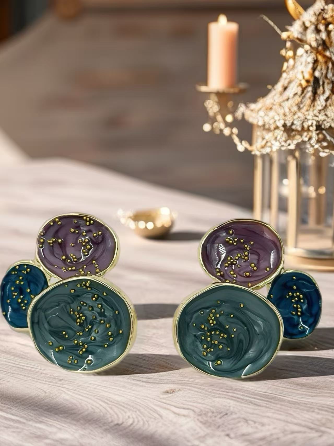 Abstract Multi-Disc Enamel Stud Earrings – Galaxy Swirl Collection