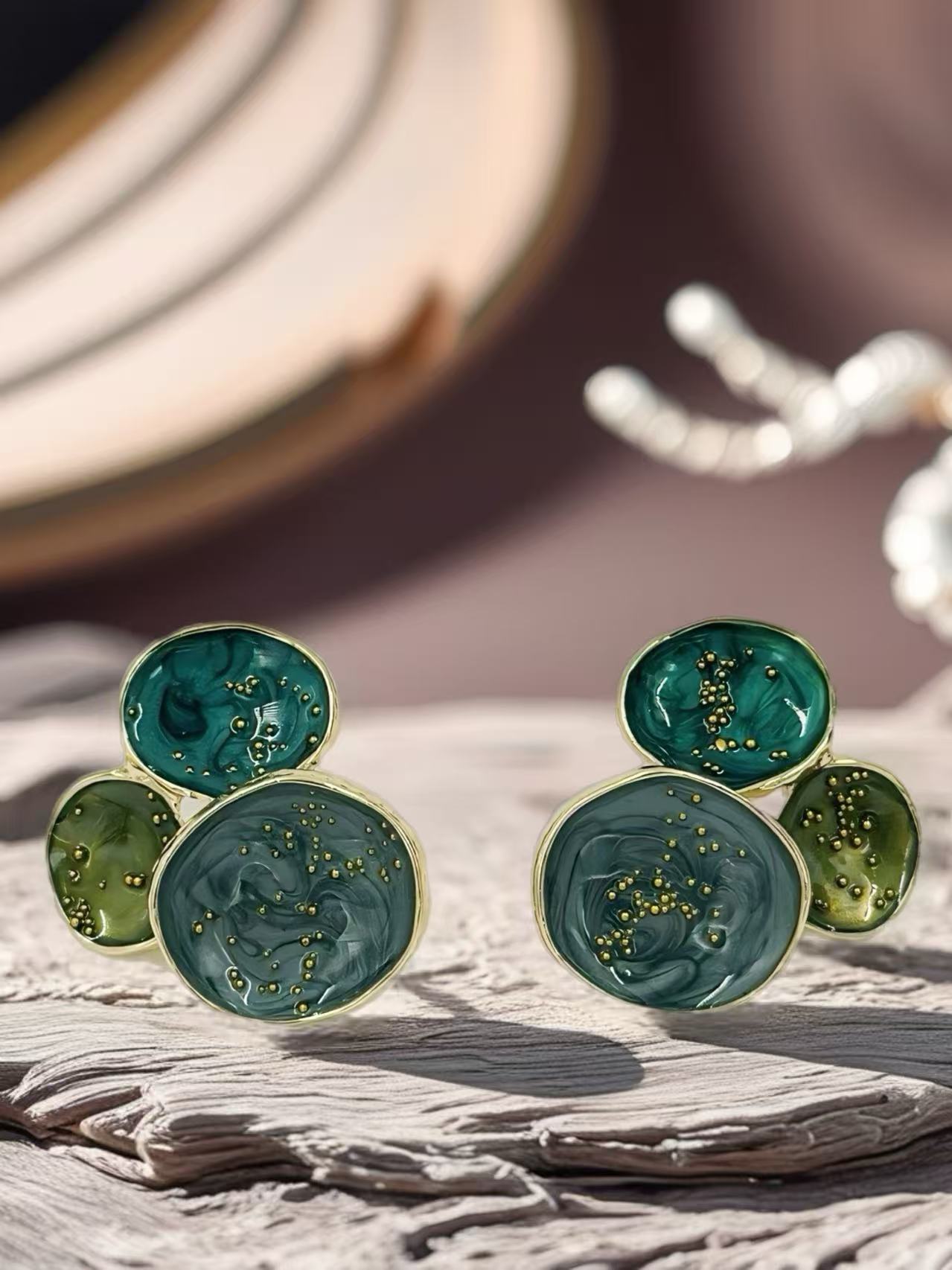 Abstract Multi-Disc Enamel Stud Earrings – Galaxy Swirl Collection