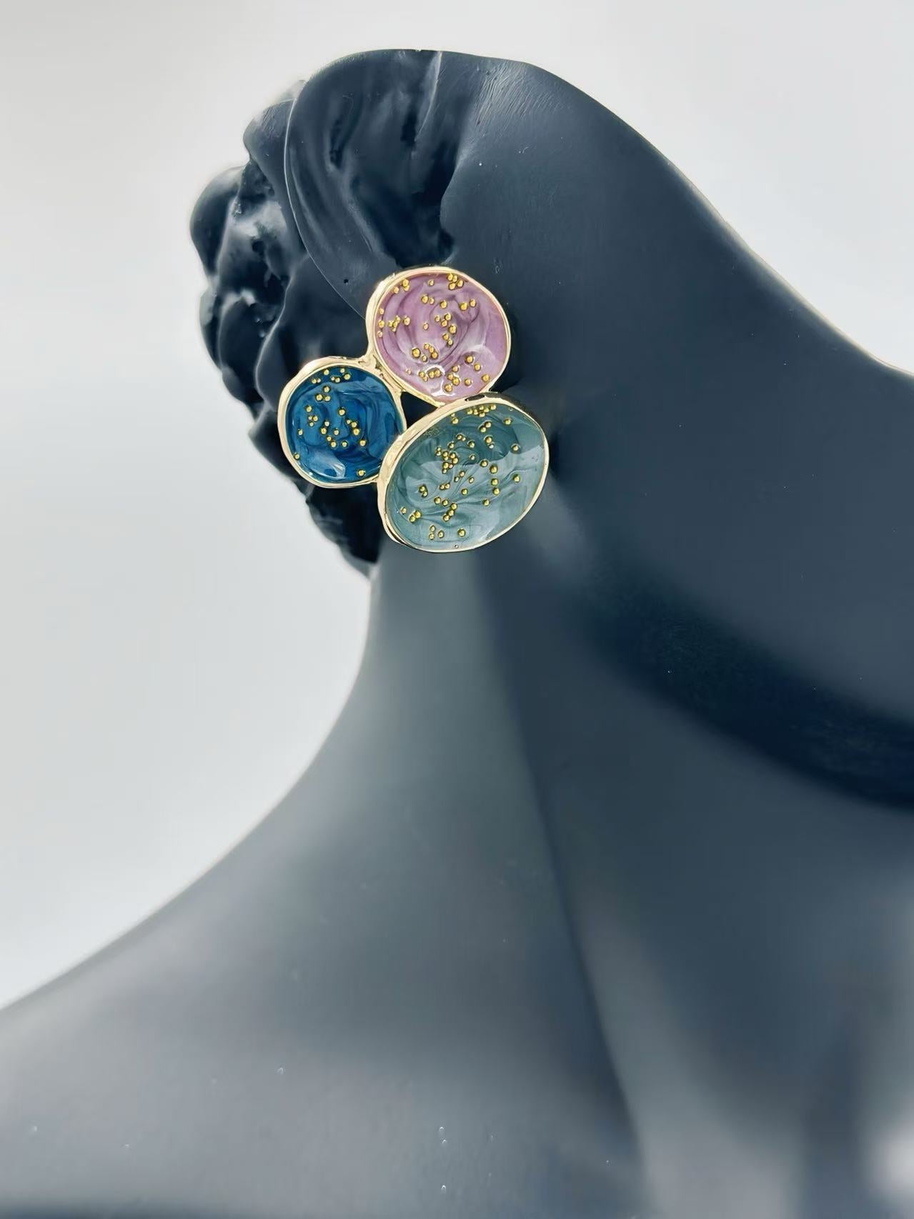 Abstract Multi-Disc Enamel Stud Earrings – Galaxy Swirl Collection