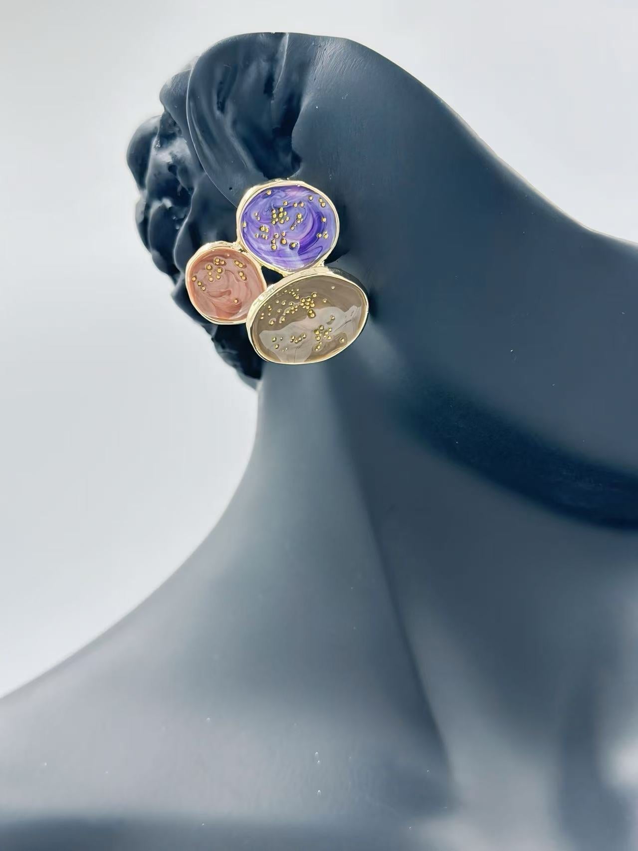 Abstract Multi-Disc Enamel Stud Earrings – Galaxy Swirl Collection