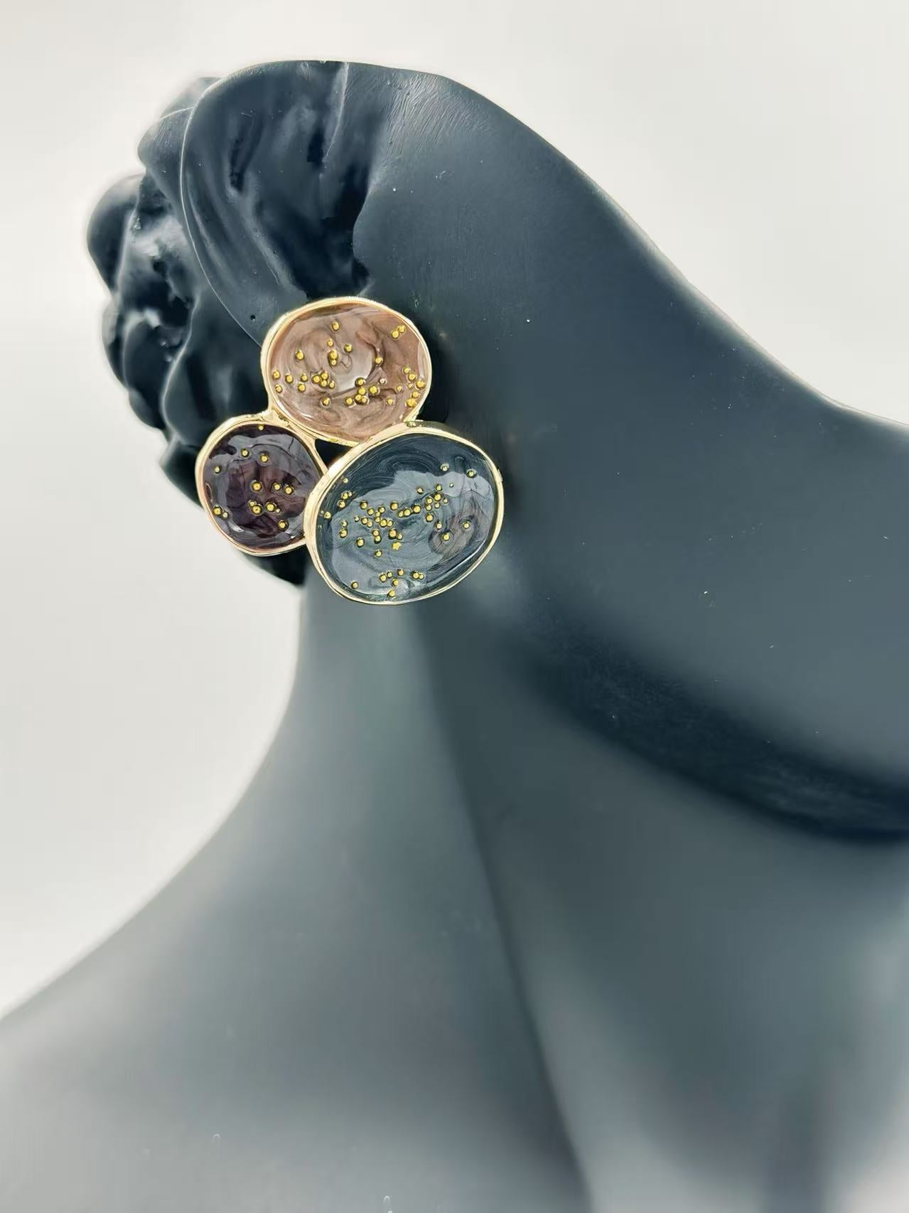 Abstract Multi-Disc Enamel Stud Earrings – Galaxy Swirl Collection