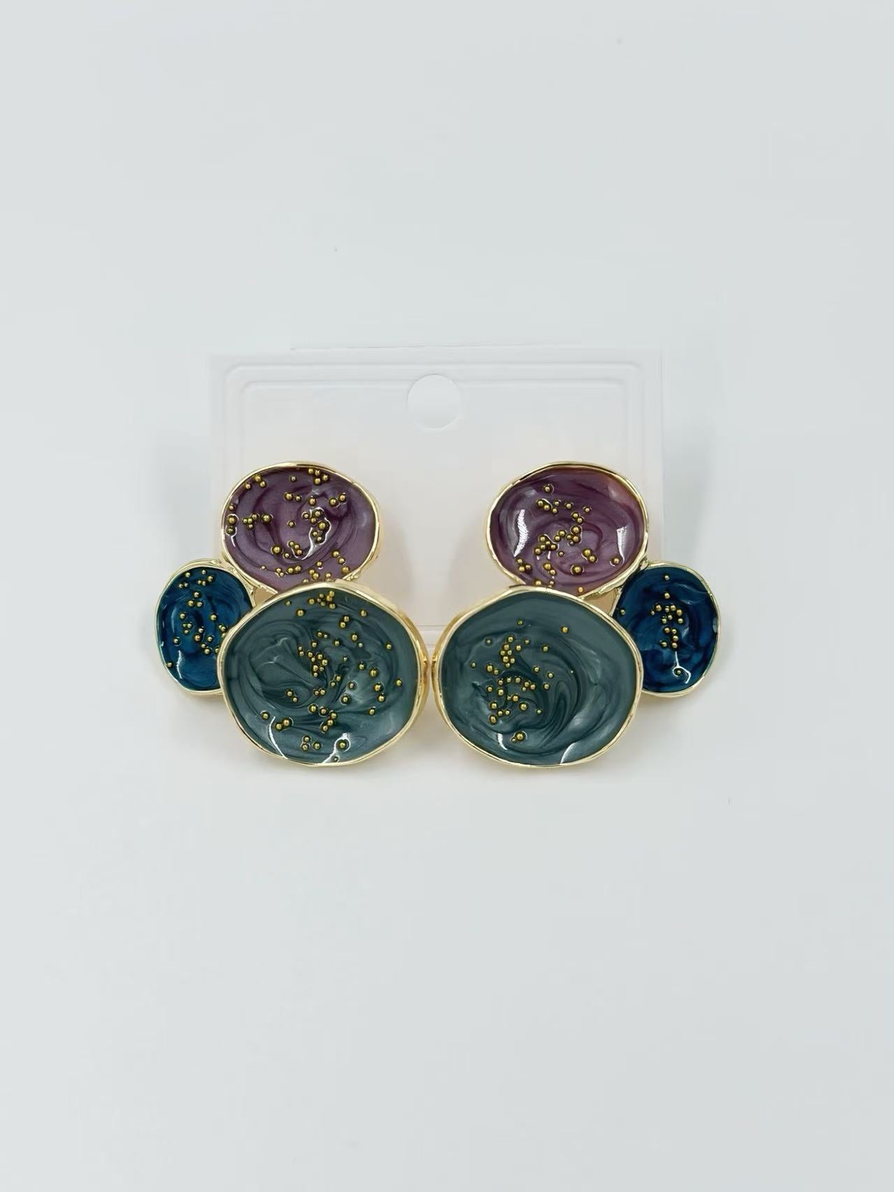 Abstract Multi-Disc Enamel Stud Earrings – Galaxy Swirl Collection