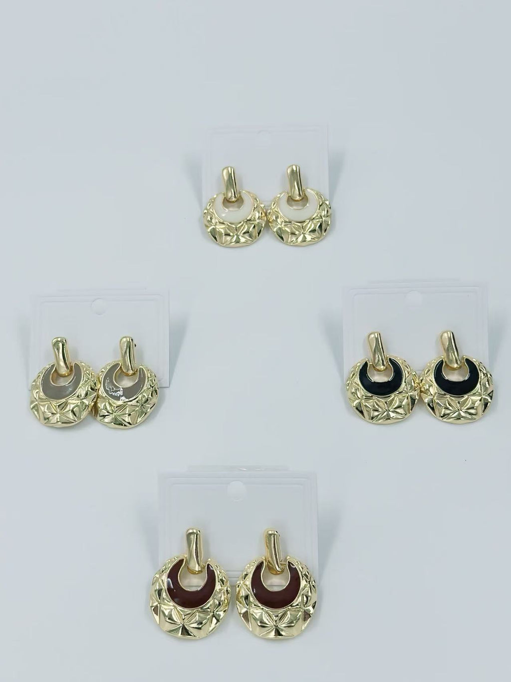 Geometric Textured Drop Earrings with Enamel Inlay – Luxe Retro Series