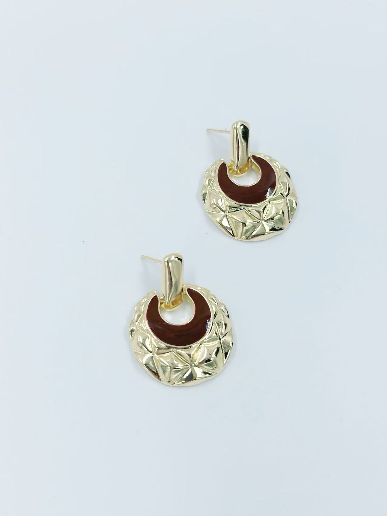 Geometric Textured Drop Earrings with Enamel Inlay – Luxe Retro Series