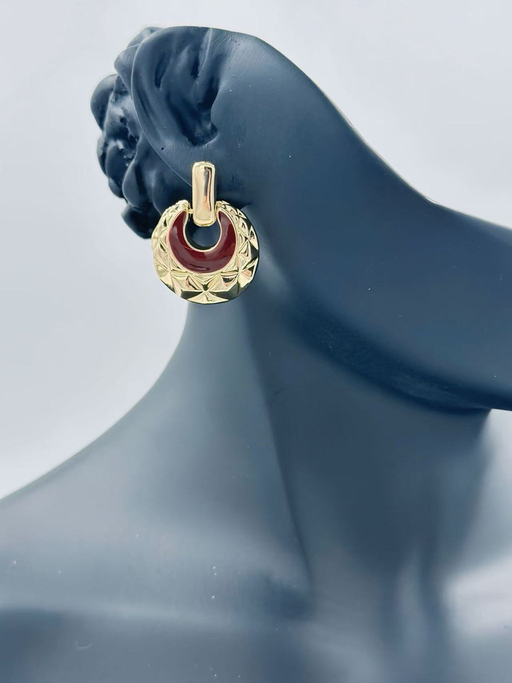 Geometric Textured Drop Earrings with Enamel Inlay – Luxe Retro Series