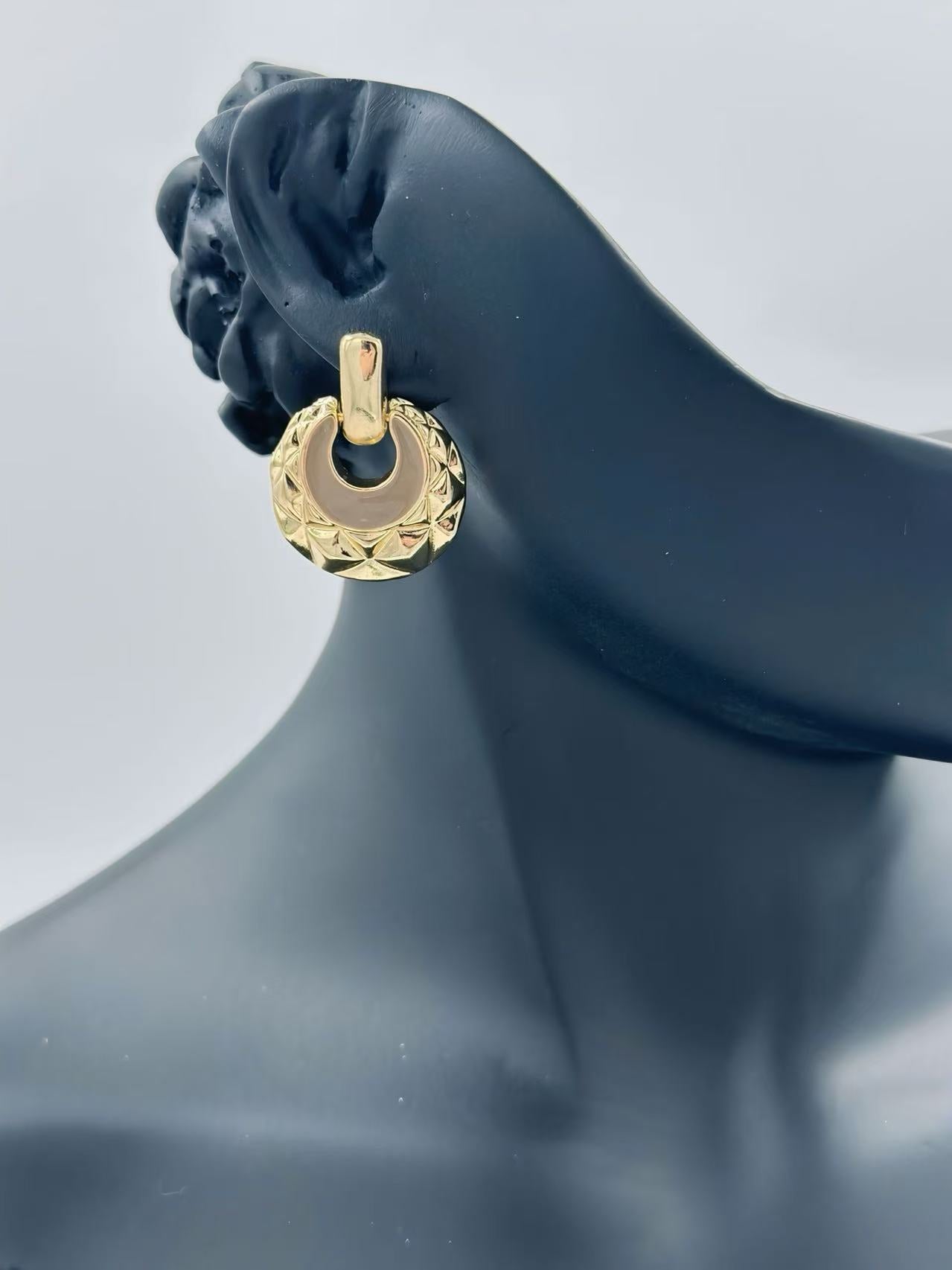 Geometric Textured Drop Earrings with Enamel Inlay – Luxe Retro Series