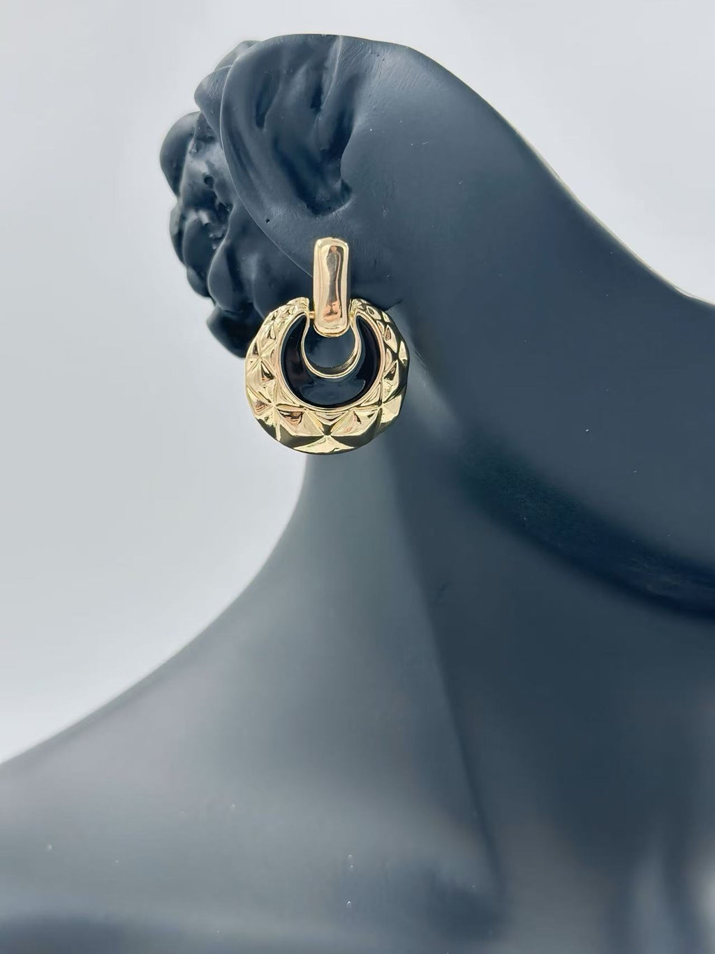 Geometric Textured Drop Earrings with Enamel Inlay – Luxe Retro Series