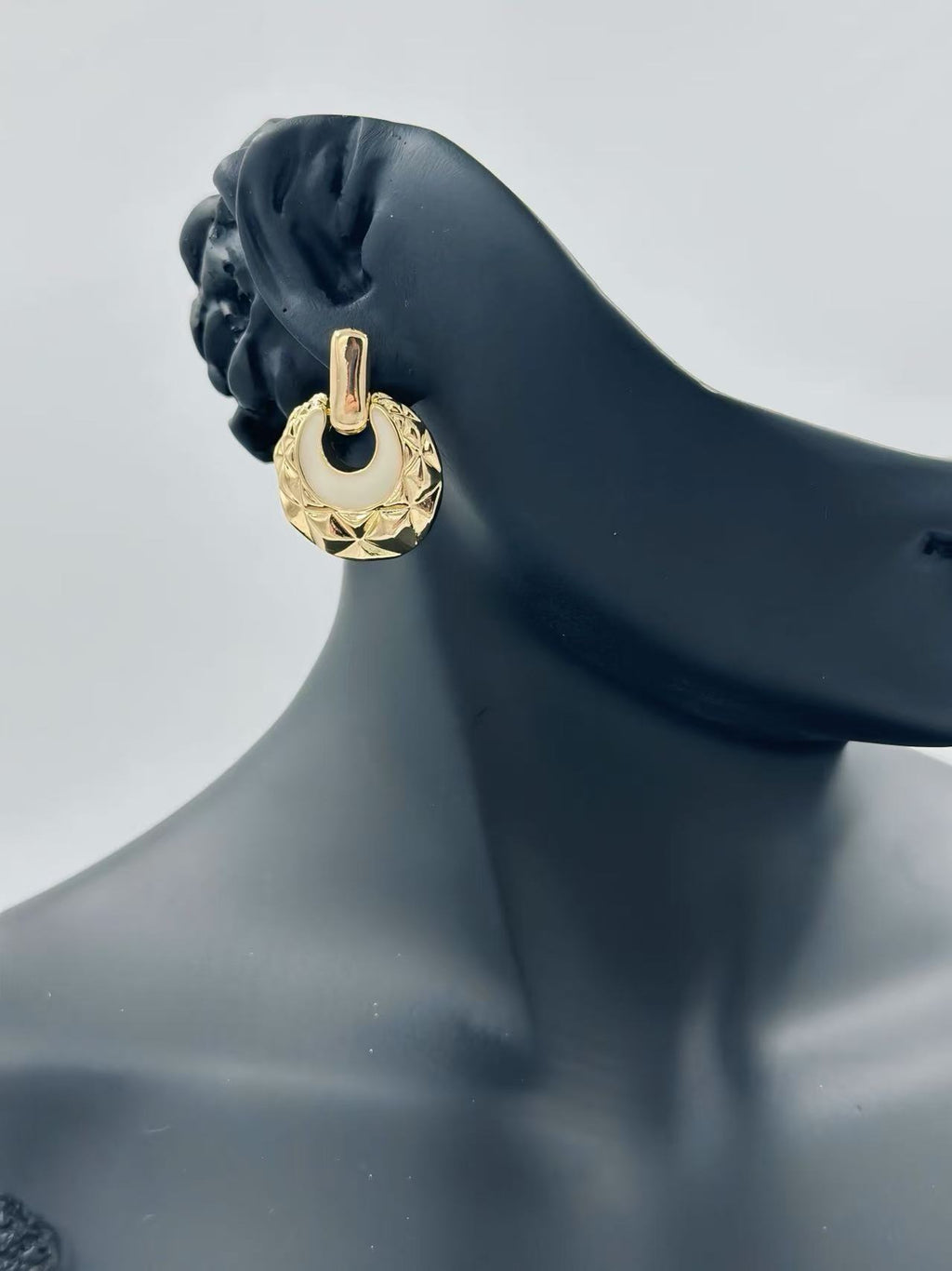 Geometric Textured Drop Earrings with Enamel Inlay – Luxe Retro Series