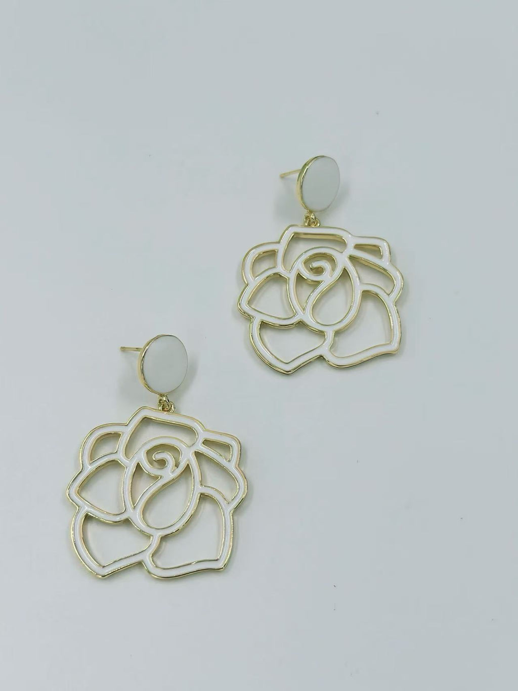 Enamel Rose Outline Drop Earrings – Romantic Statement Collection