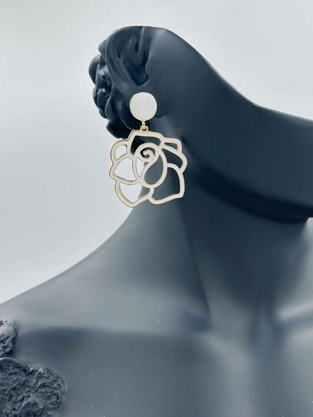Enamel Rose Outline Drop Earrings – Romantic Statement Collection