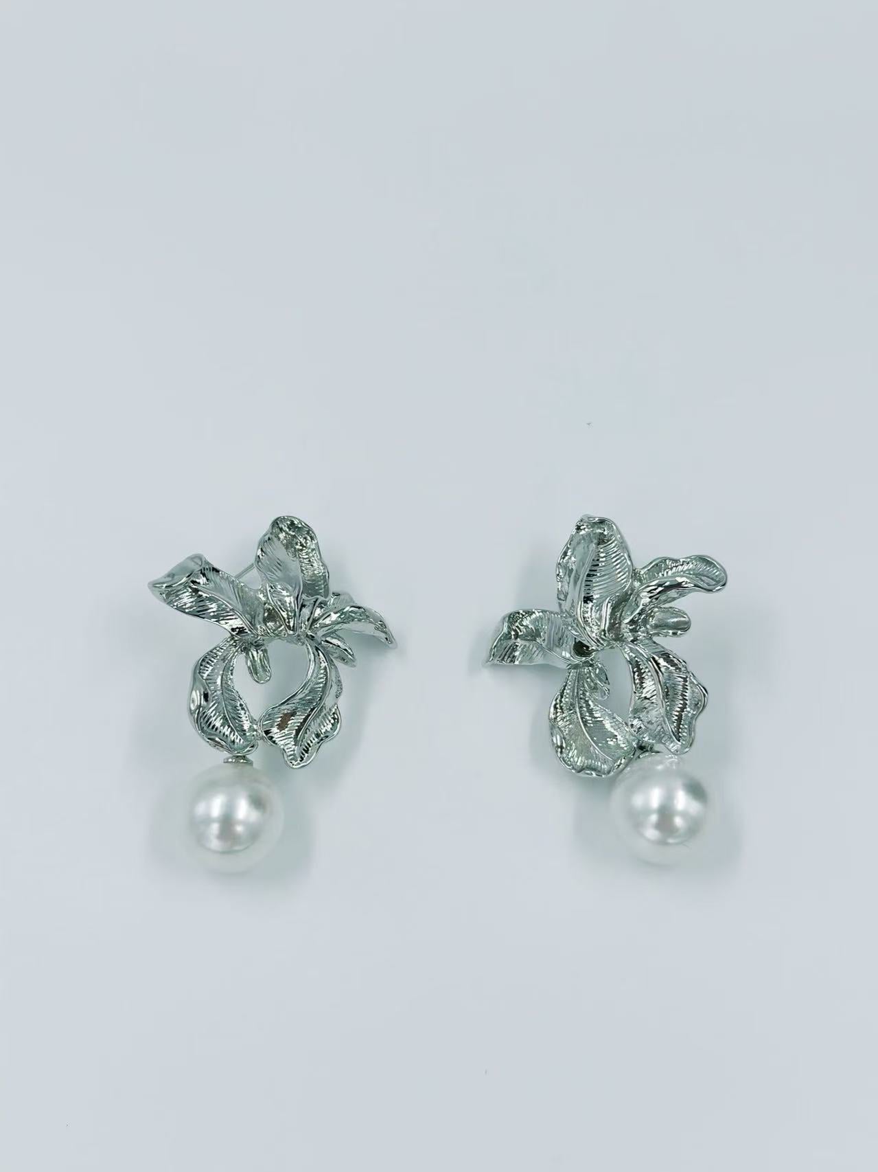 Silver-Tone Floral Drop Earrings