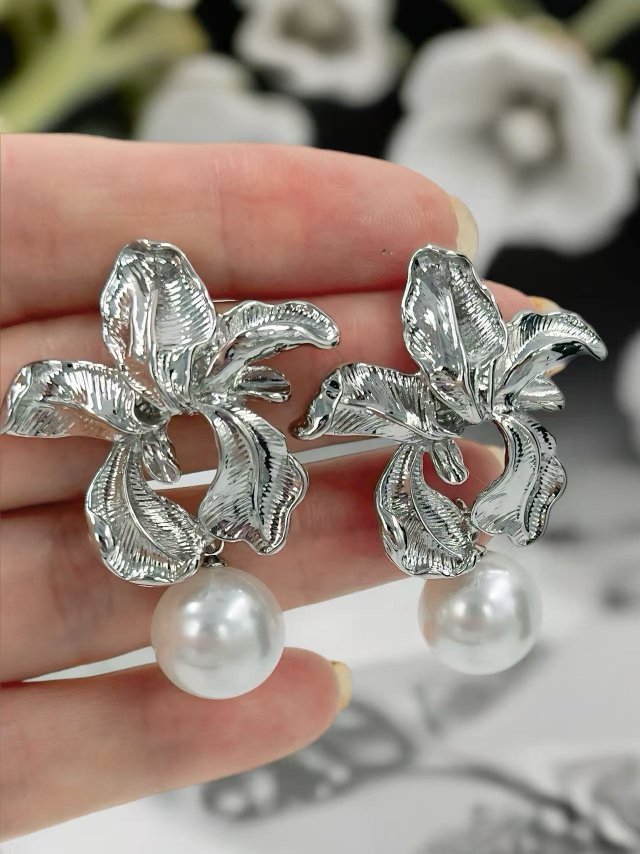 Silver-Tone Floral Drop Earrings