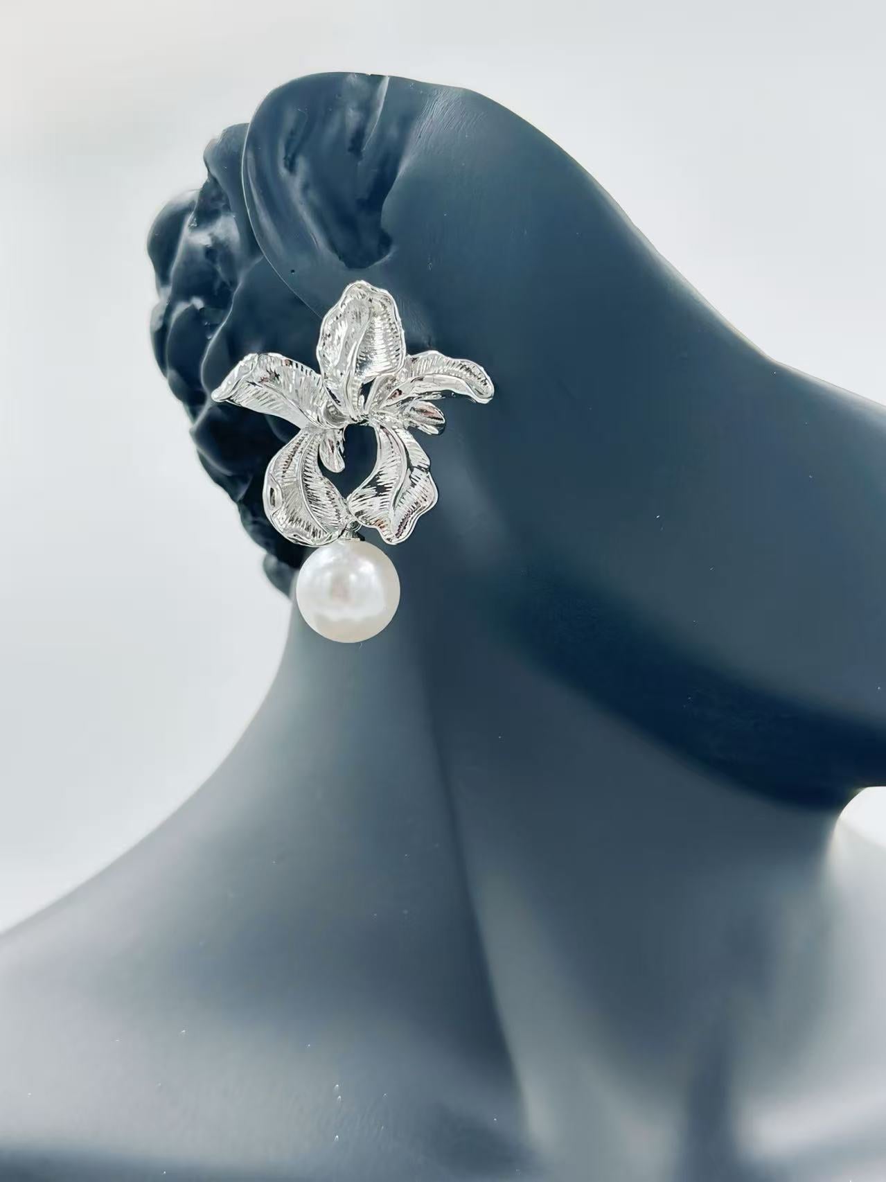Silver-Tone Floral Drop Earrings