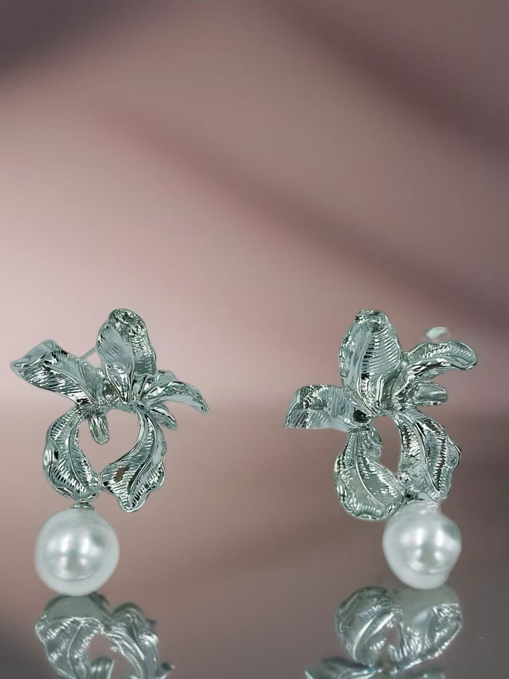 Silver-Tone Floral Drop Earrings