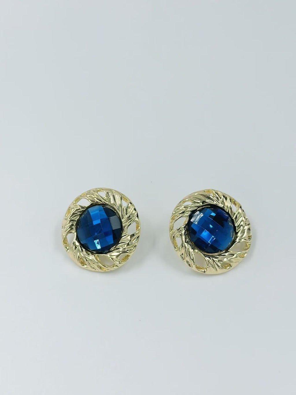 Vintage Faceted Button Earrings with Gold Rope Frame