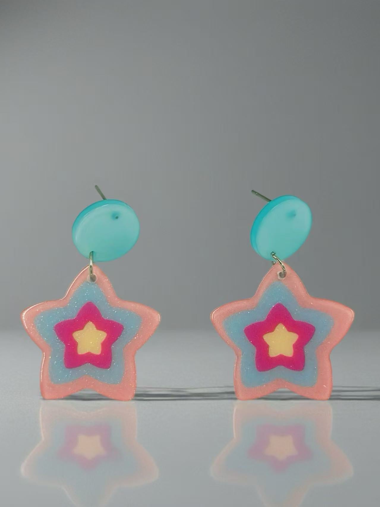 Colorful Layered Star Stud Earrings
