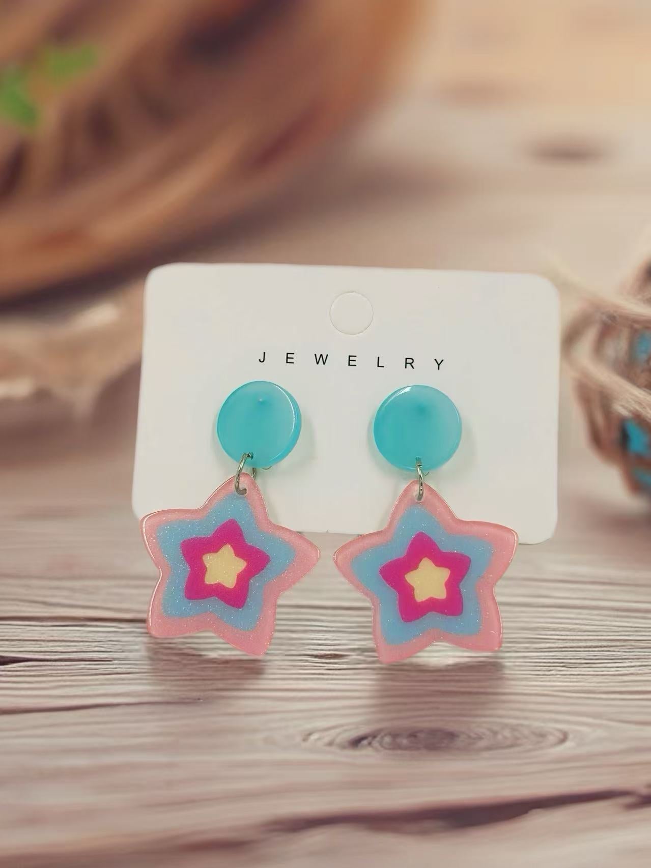 Colorful Layered Star Stud Earrings