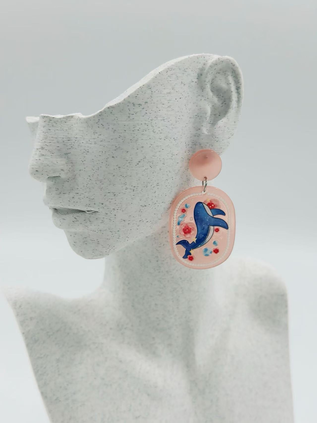 Ocean Whale Floral Stud Earrings