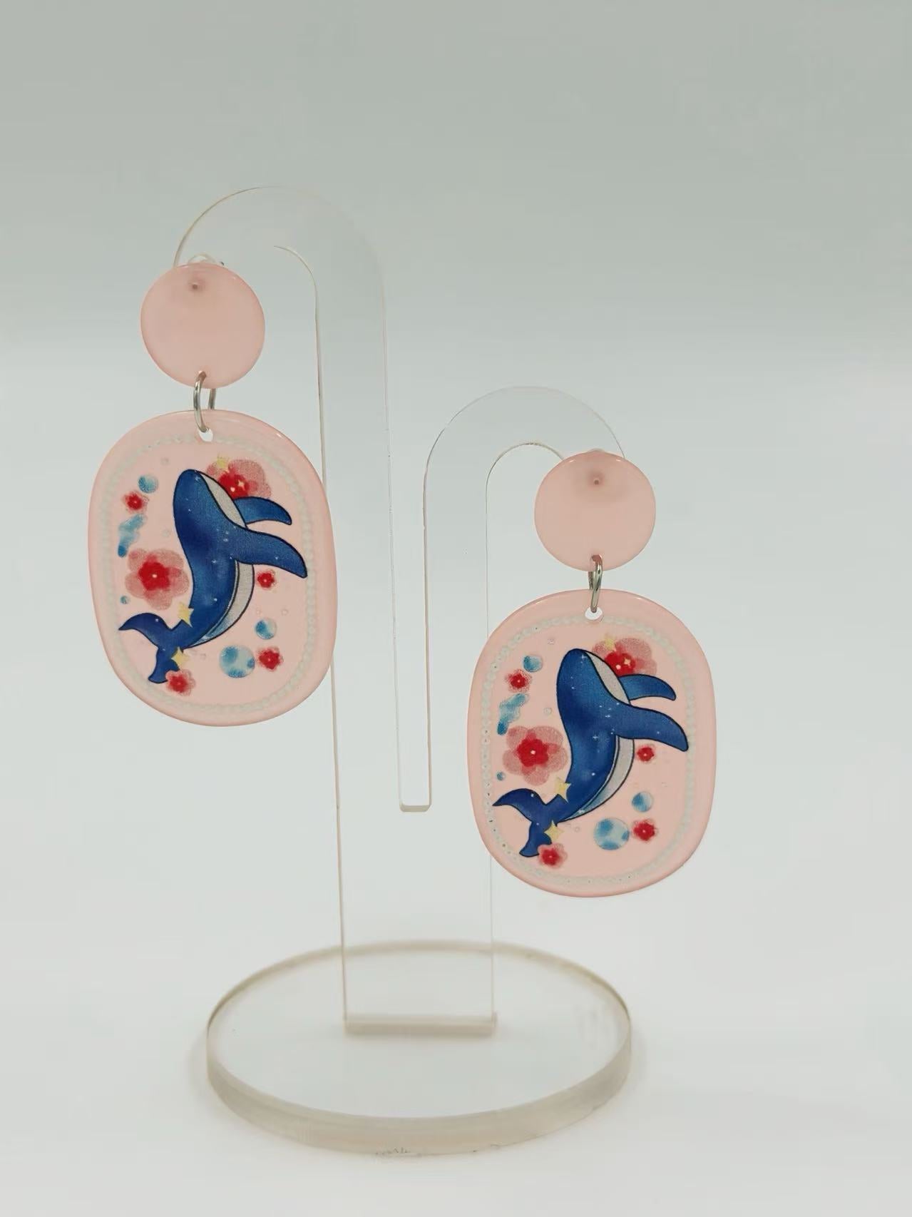 Ocean Whale Floral Stud Earrings