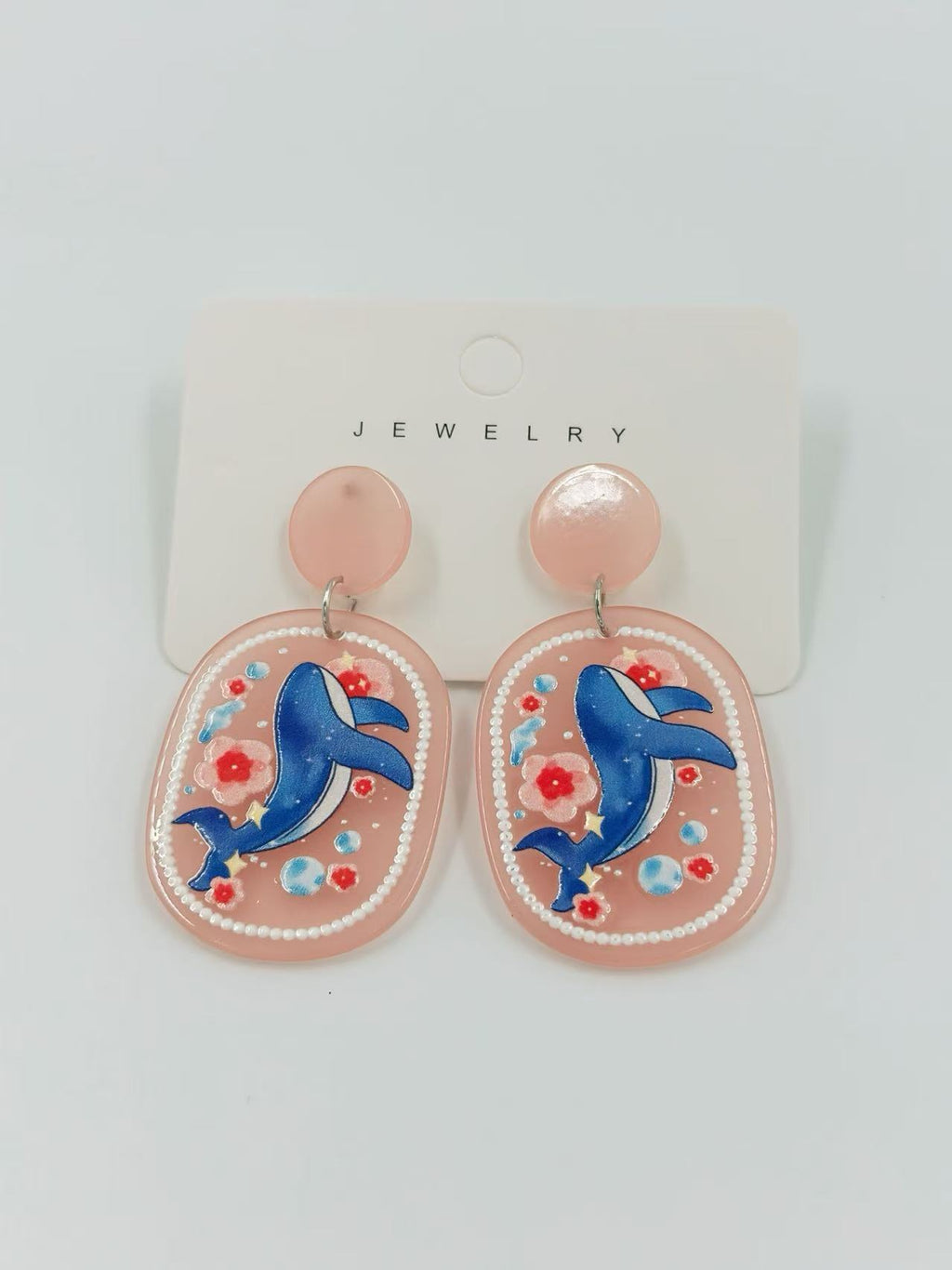 Ocean Whale Floral Stud Earrings