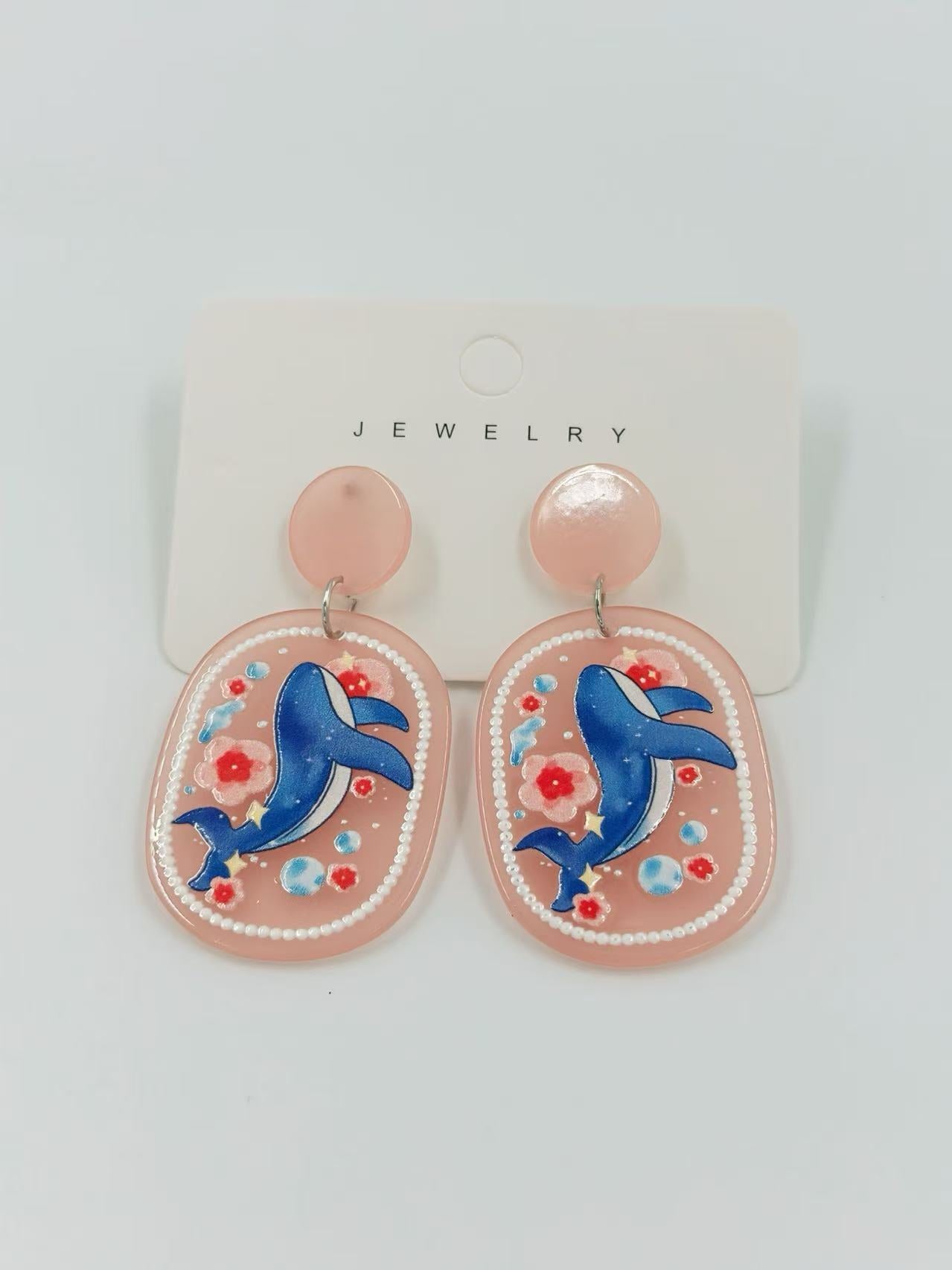 Ocean Whale Floral Stud Earrings