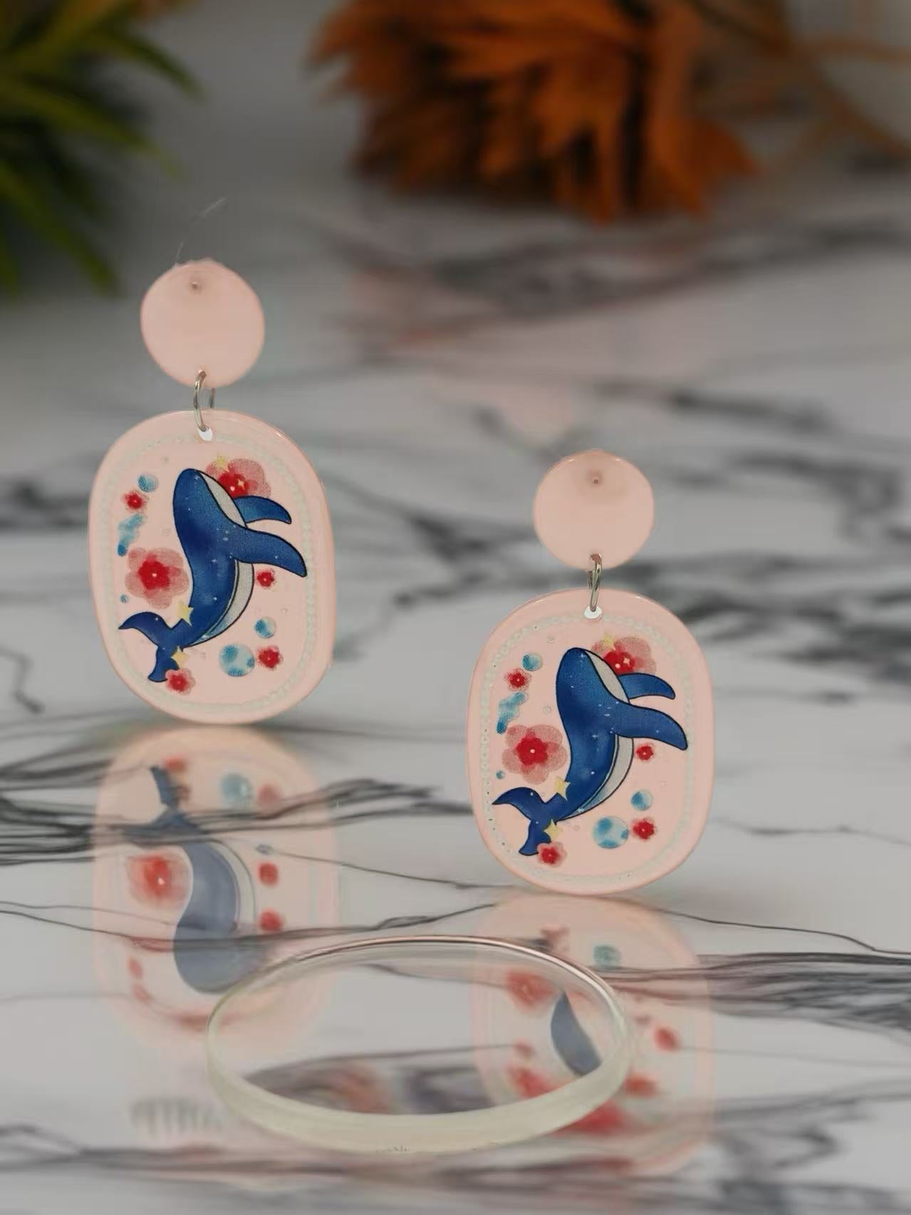 Ocean Whale Floral Stud Earrings