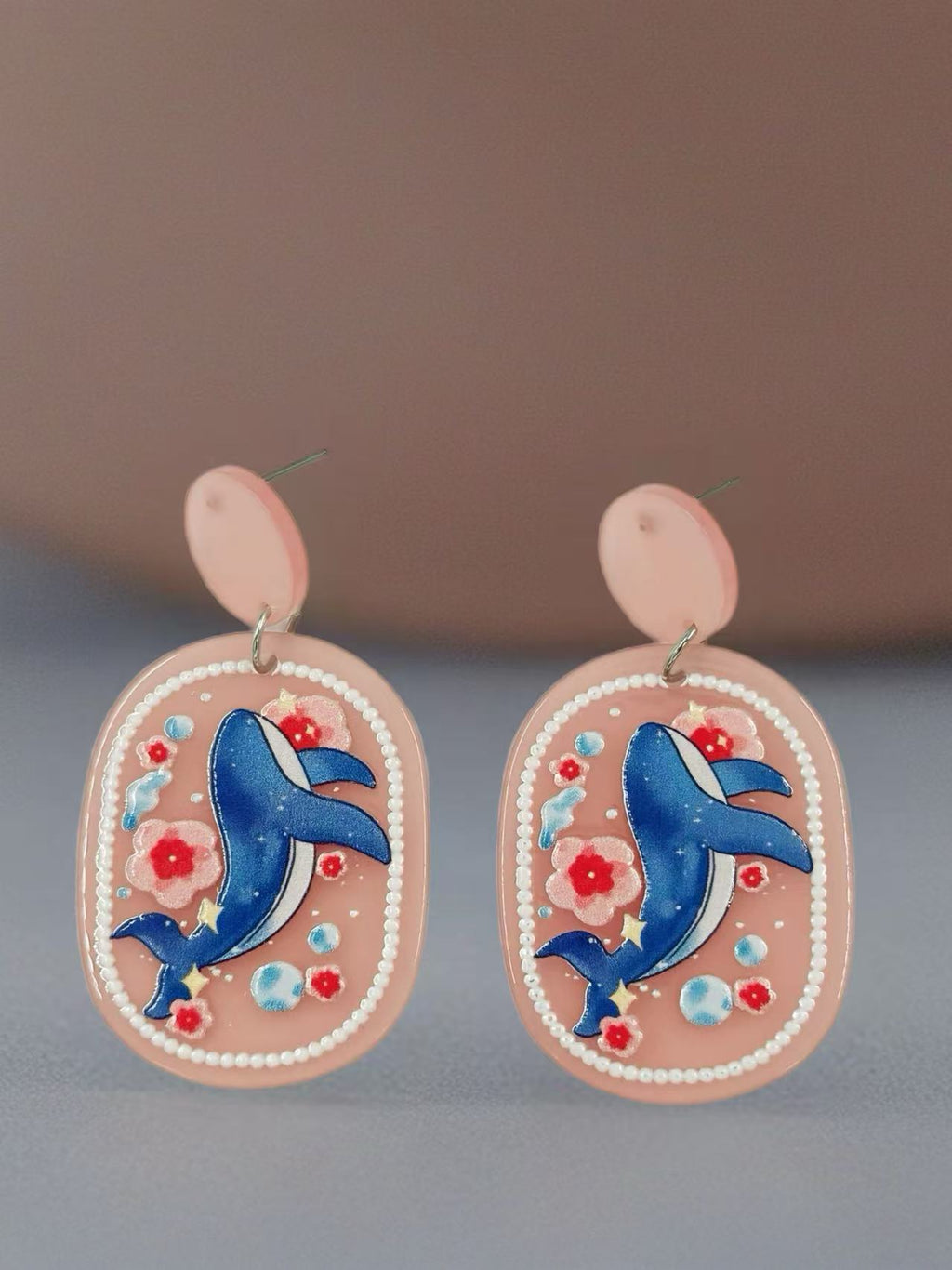 Ocean Whale Floral Stud Earrings