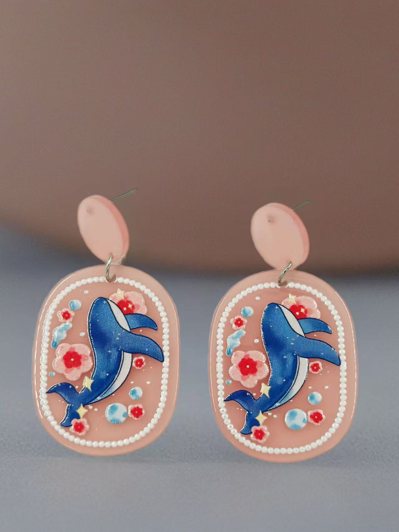 Ocean Whale Floral Stud Earrings