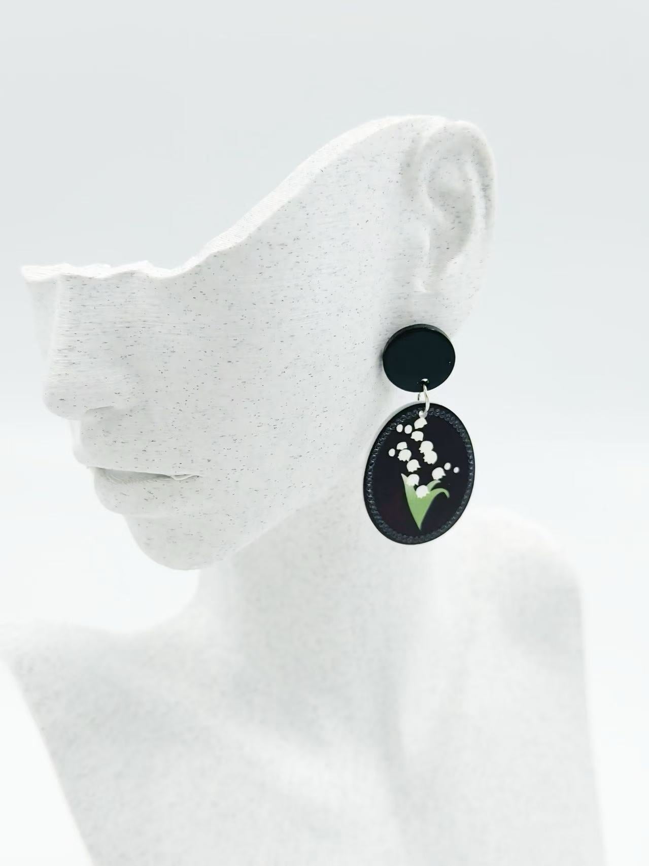 Lily of the Valley Oval Stud Earrings