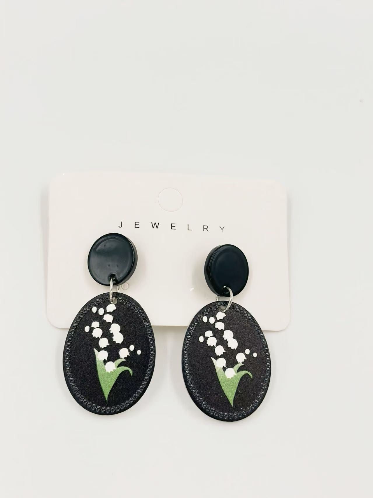 Lily of the Valley Oval Stud Earrings