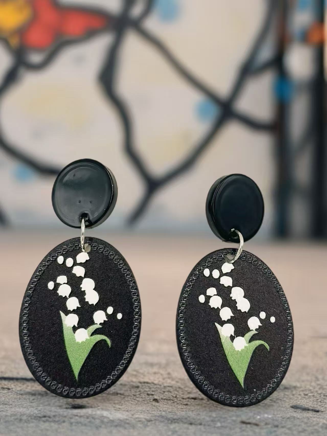 Lily of the Valley Oval Stud Earrings
