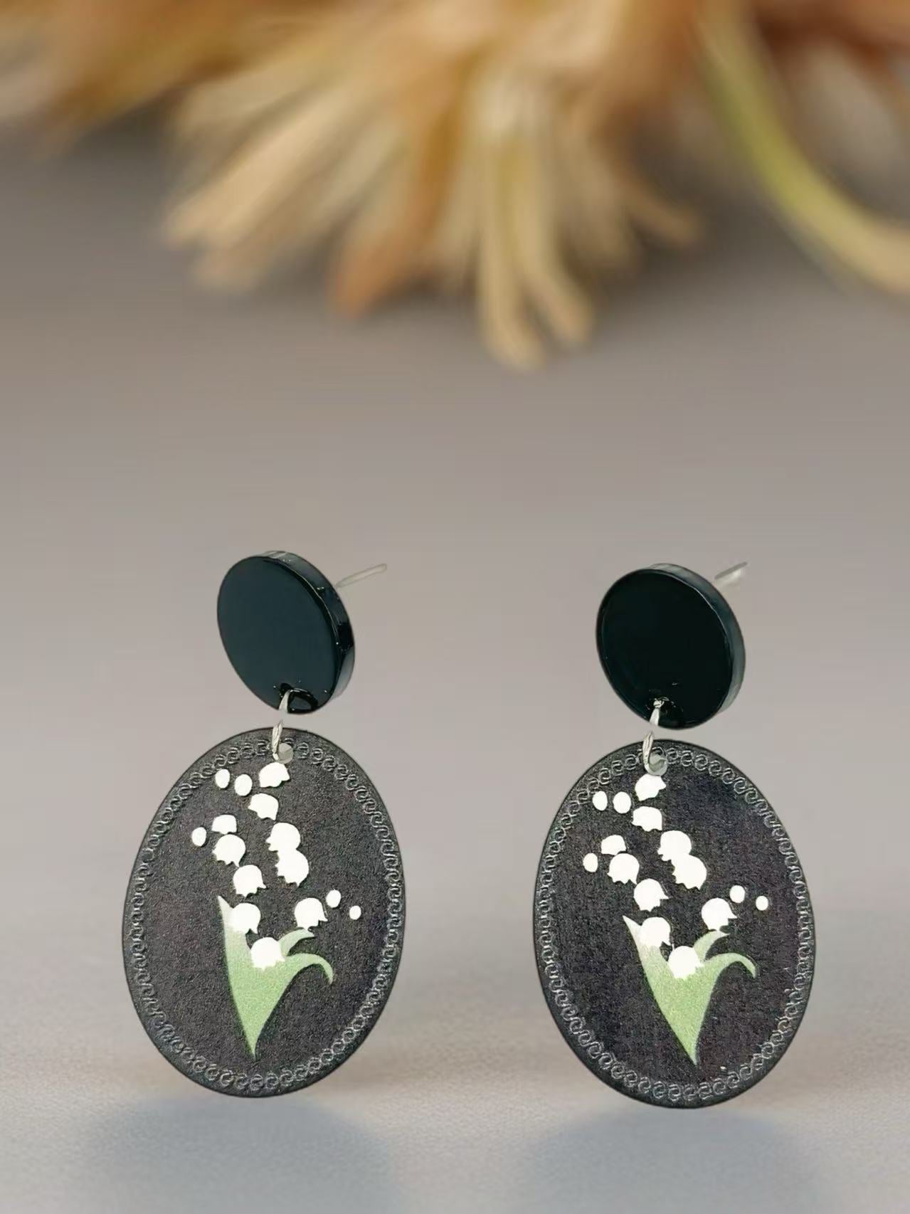Lily of the Valley Oval Stud Earrings