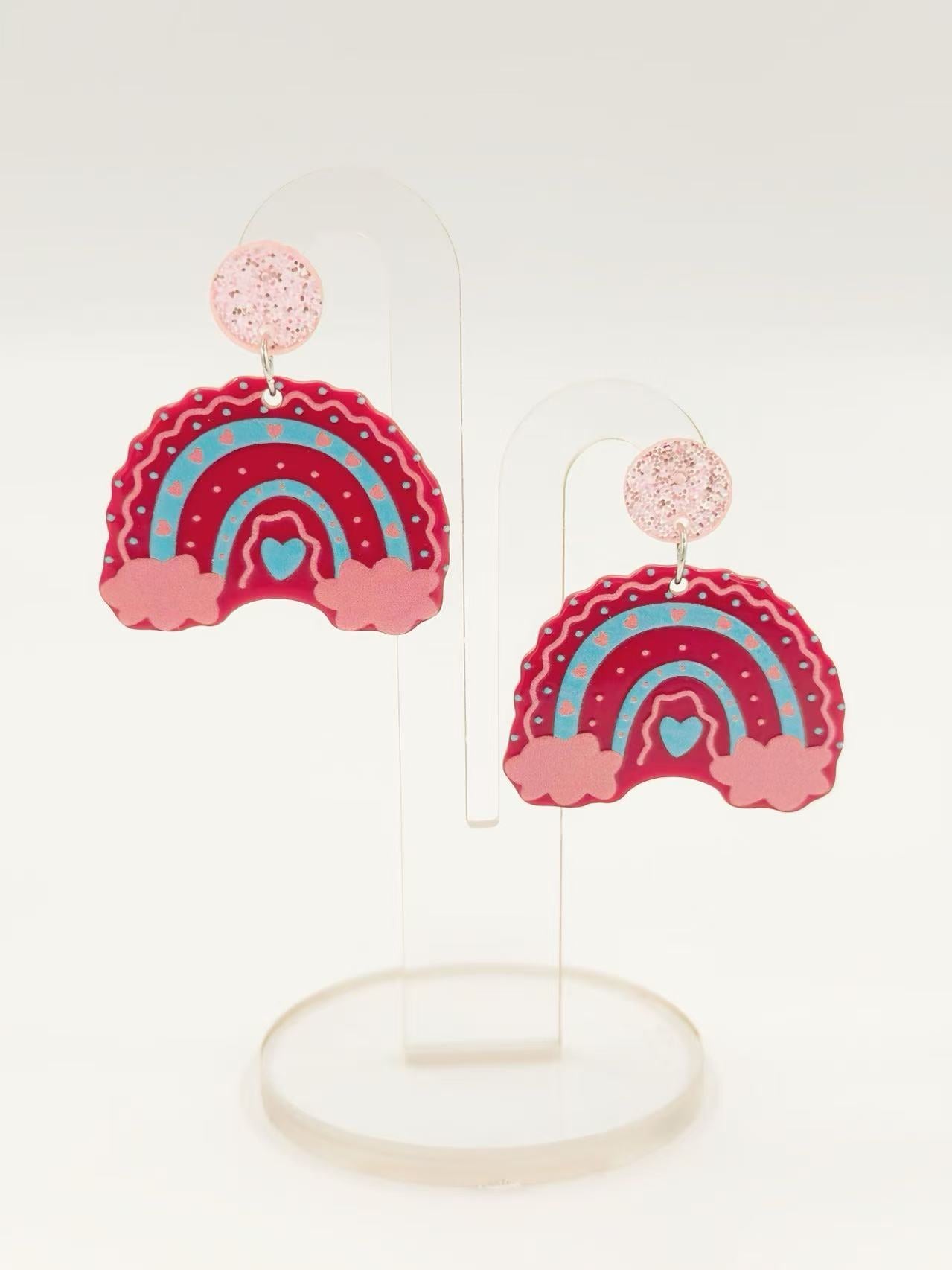 Pink Candy Rainbow Cloud Earrings