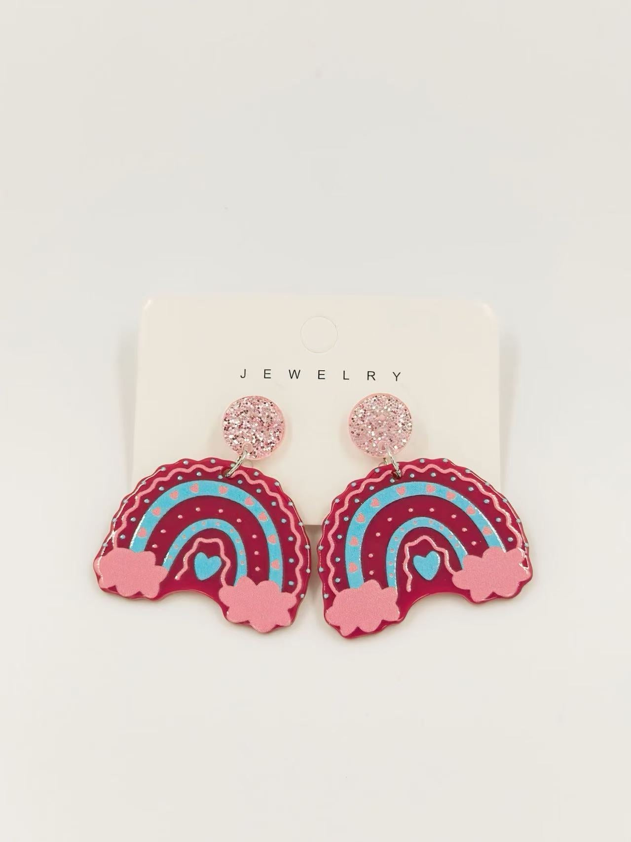 Pink Candy Rainbow Cloud Earrings