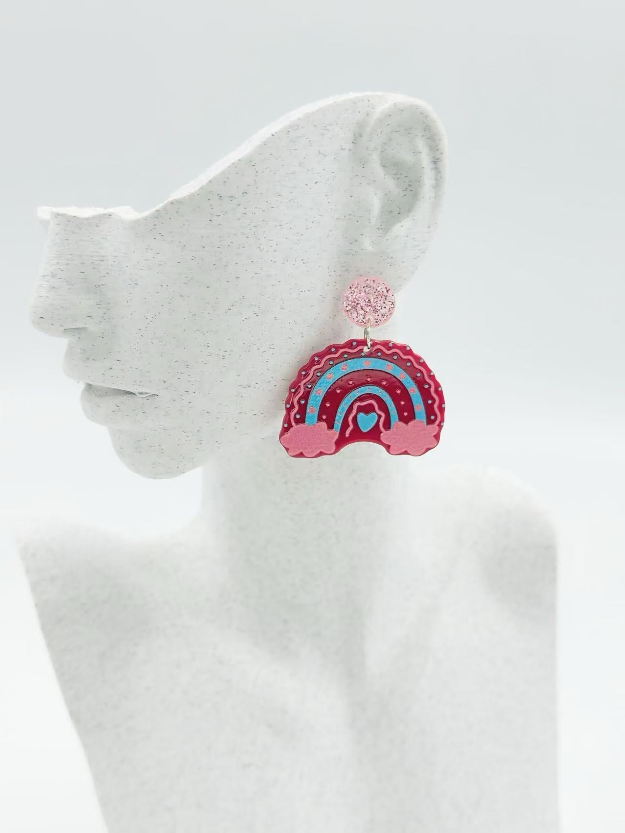 Pink Candy Rainbow Cloud Earrings