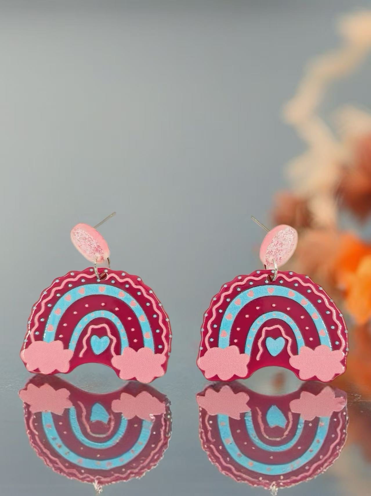Pink Candy Rainbow Cloud Earrings