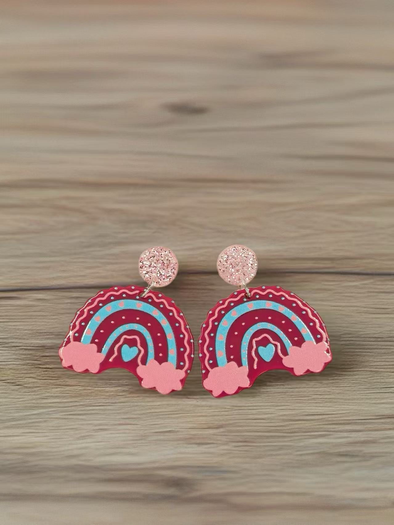 Pink Candy Rainbow Cloud Earrings