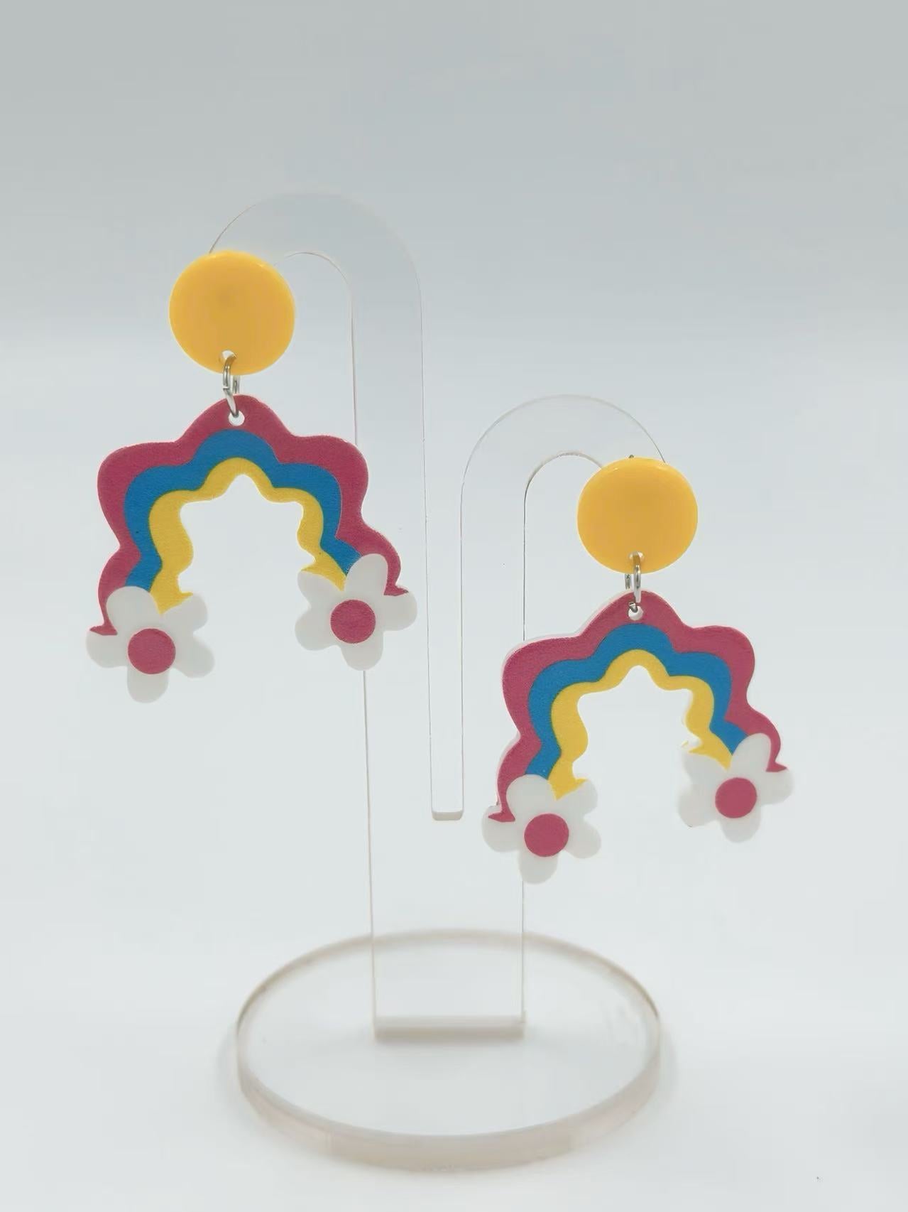 Retro Rainbow & Daisy Stud Earrings