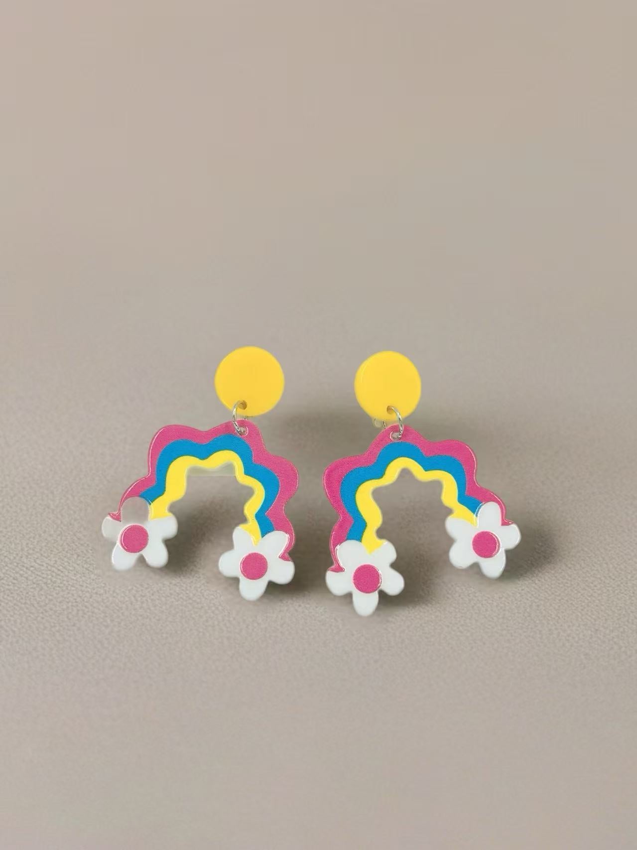 Retro Rainbow & Daisy Stud Earrings