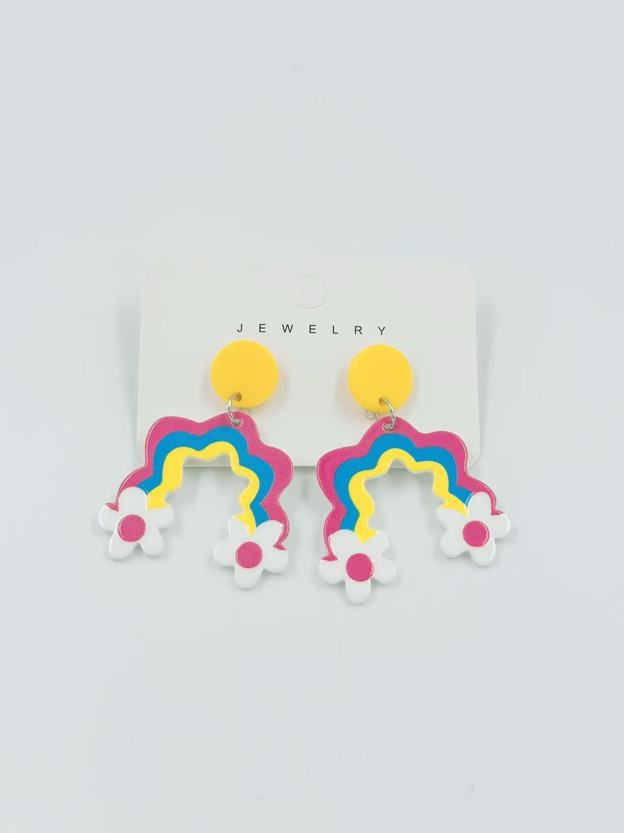 Retro Rainbow & Daisy Stud Earrings